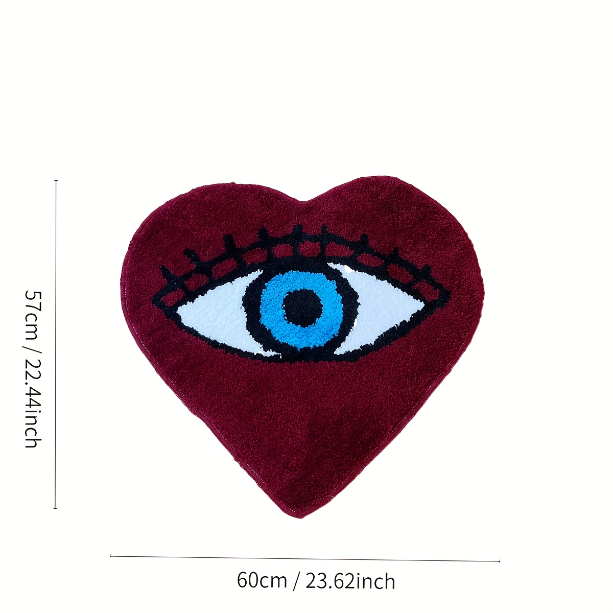 Heart Shape Eye Pattern Fluffy Rug, Burgundy & Blue Mystical Aesthetic Plush Carpet, Non-Slip Washable Doormat for Bedroom/Entryway, Creative Bold Home Decor Mat with Soft Texture, Trendy Occult-Style Floor Accent