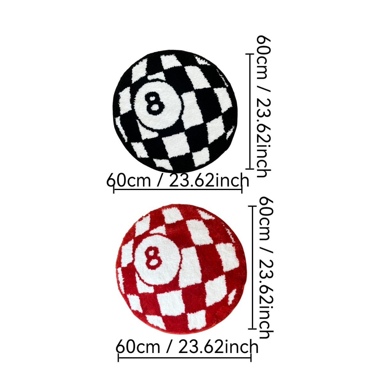 Circular Checkerboard Pattern Tufted Rug No.8 Billiards Mat Korean Style Soft Living Room Carpet Area Floor Pad Doormat Decor