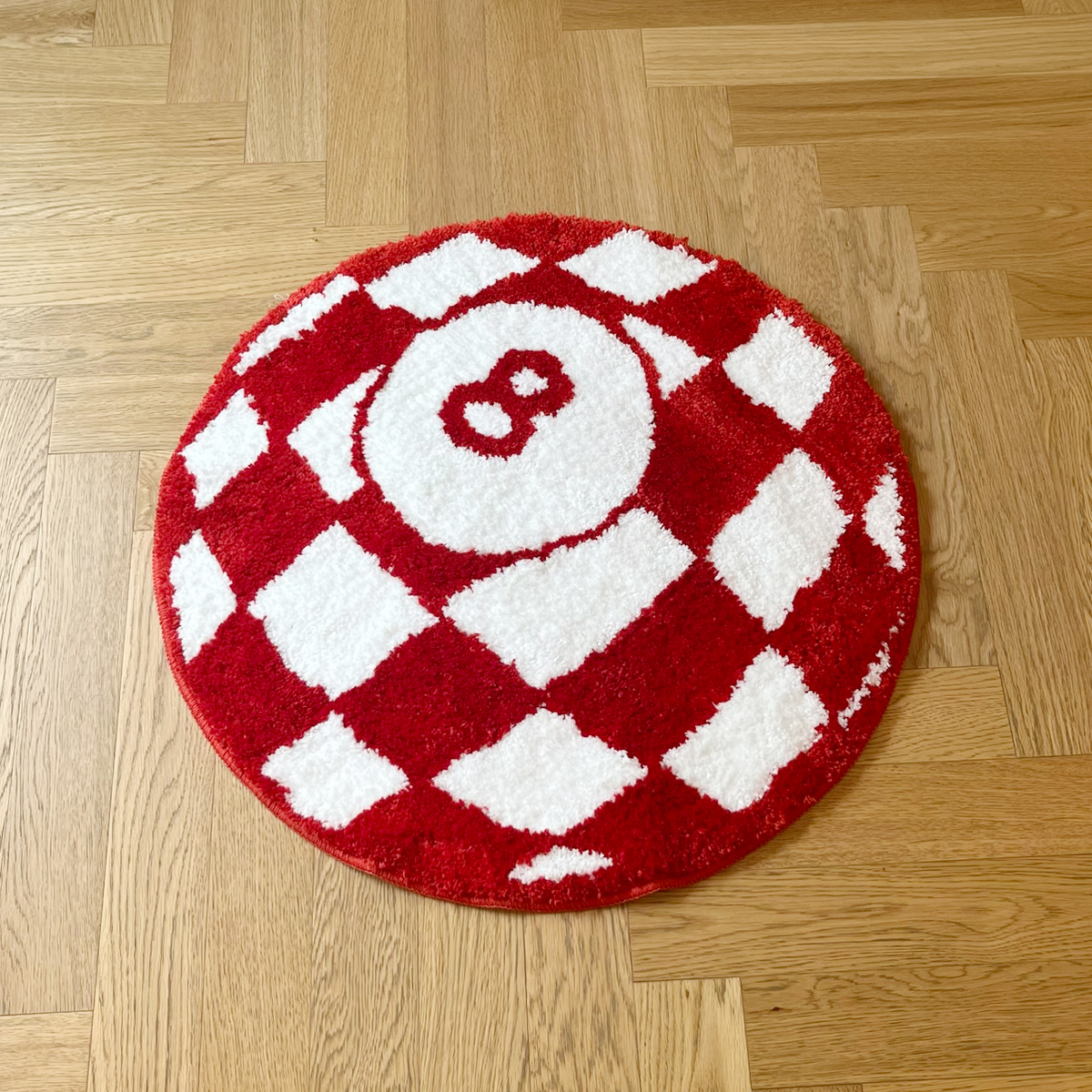 Circular Checkerboard Pattern Tufted Rug No.8 Billiards Mat Korean Style Soft Living Room Carpet Area Floor Pad Doormat Decor