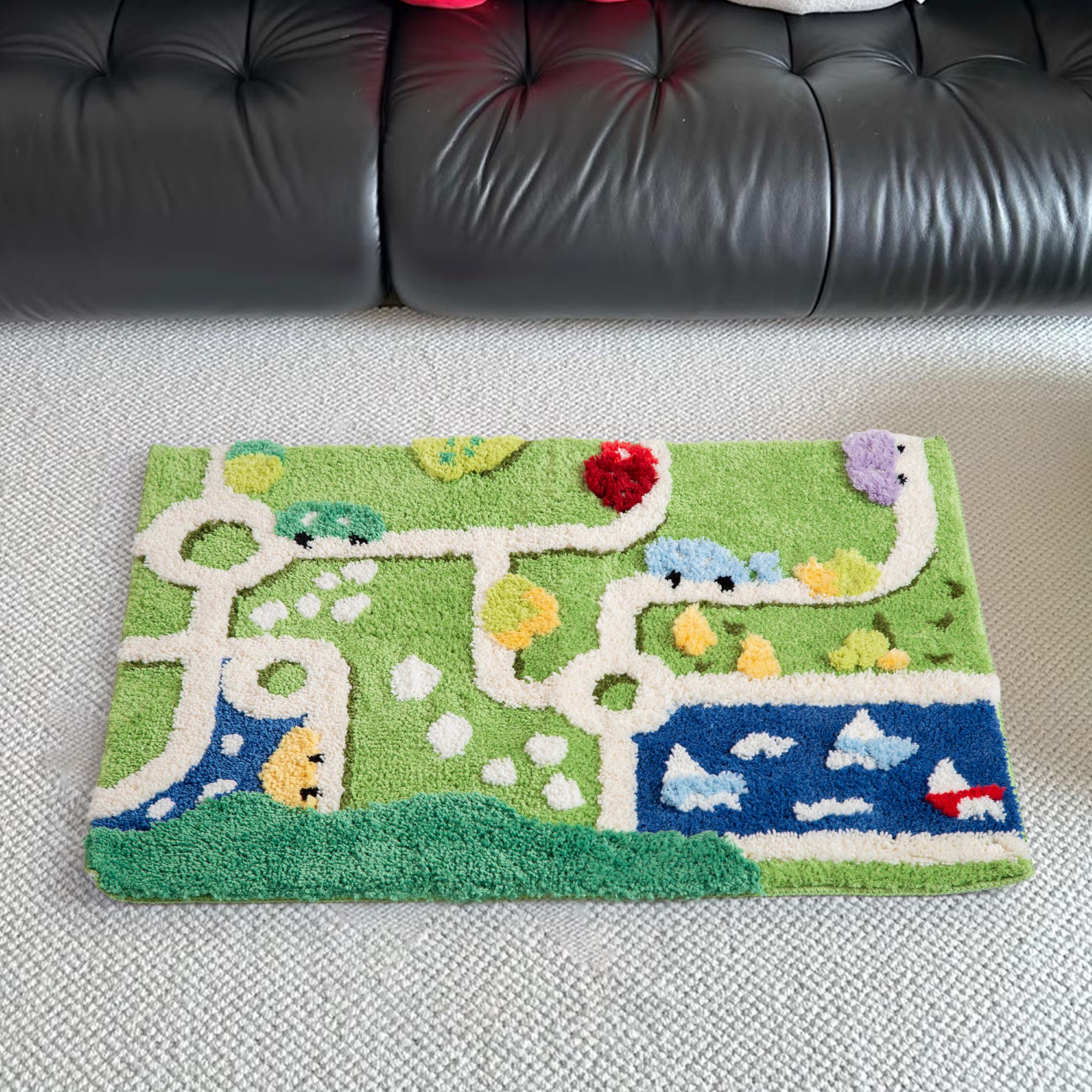 Kids Play Mat Road Map Rug - Colorful Fluffy Floor Mat for Toddler Bedroom Playroom, Interactive Traffic Park Pattern Carpet, Anti-Slip Soft Play Area Mat