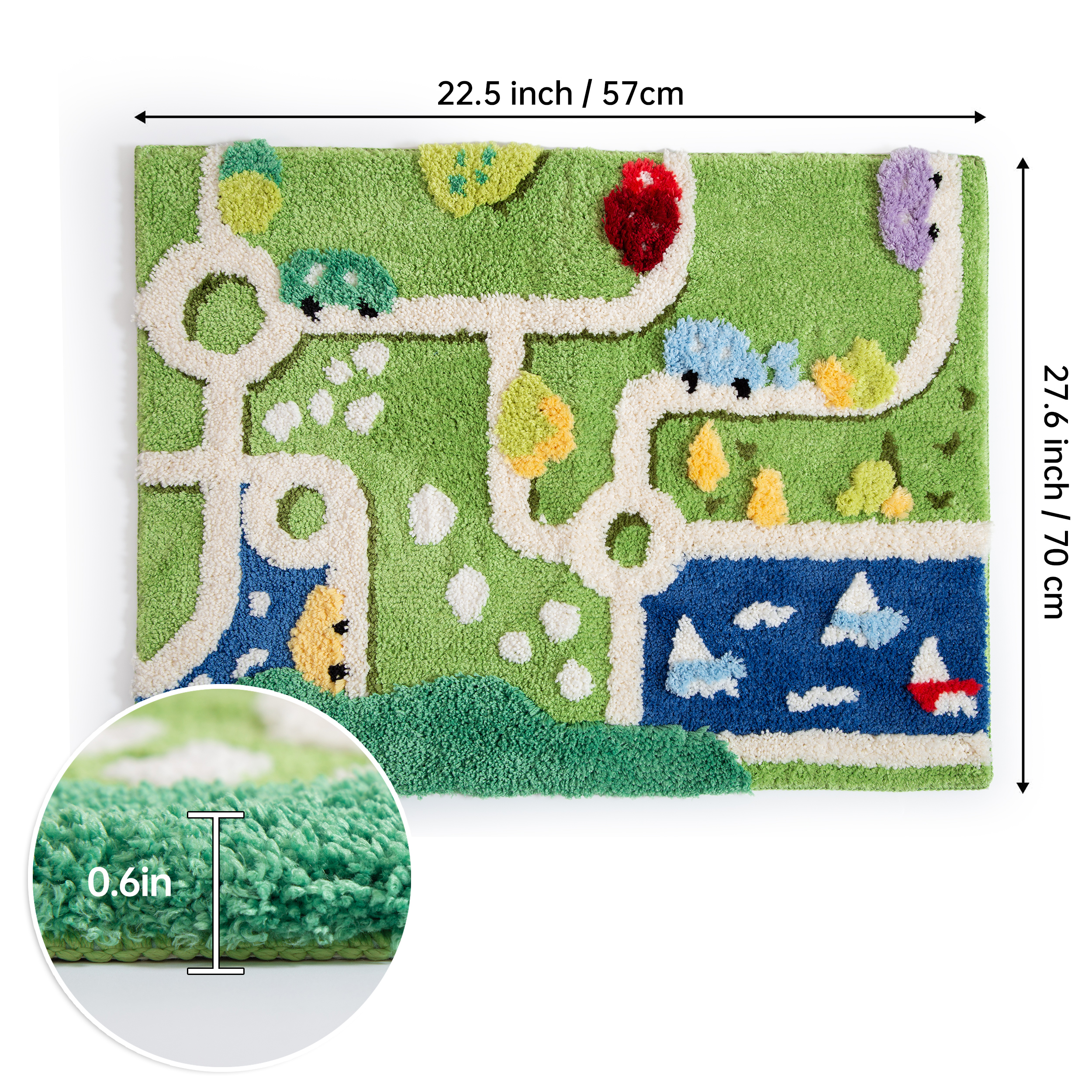 Kids Play Mat Road Map Rug - Colorful Fluffy Floor Mat for Toddler Bedroom Playroom, Interactive Traffic Park Pattern Carpet, Anti-Slip Soft Play Area Mat