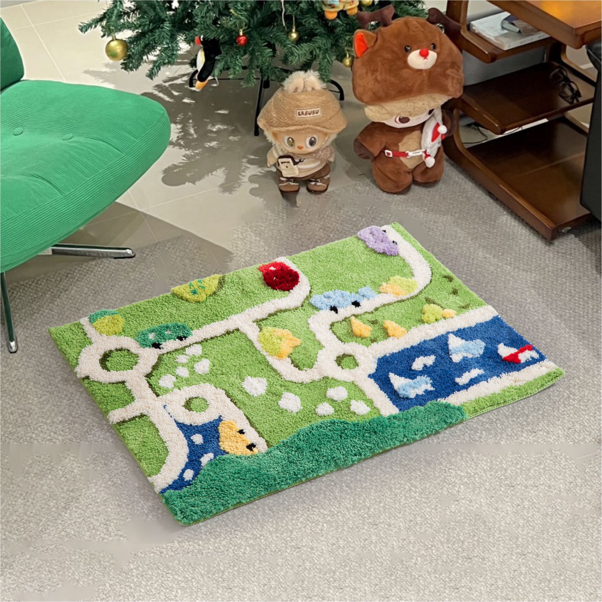 Kids Play Mat Road Map Rug - Colorful Fluffy Floor Mat for Toddler Bedroom Playroom, Interactive Traffic Park Pattern Carpet, Anti-Slip Soft Play Area Mat