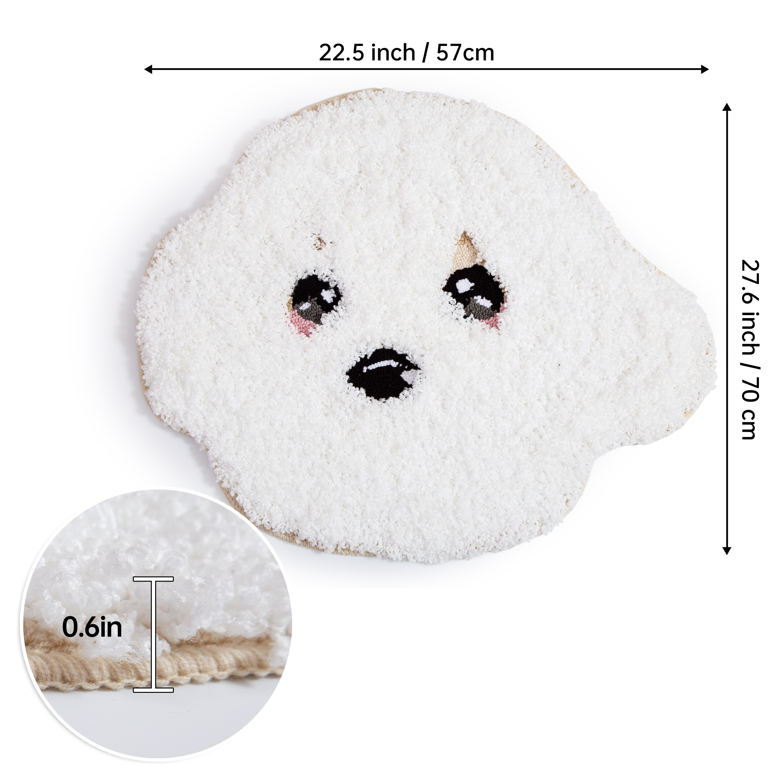 Adorable Teddy Dog Shape Rug (White/Brown) - Soft Fluffy Plush Floor Mat for Kids Bedroom Living Room, Cute Pet Home Decor Carpet, Anti-Slip Door Mat