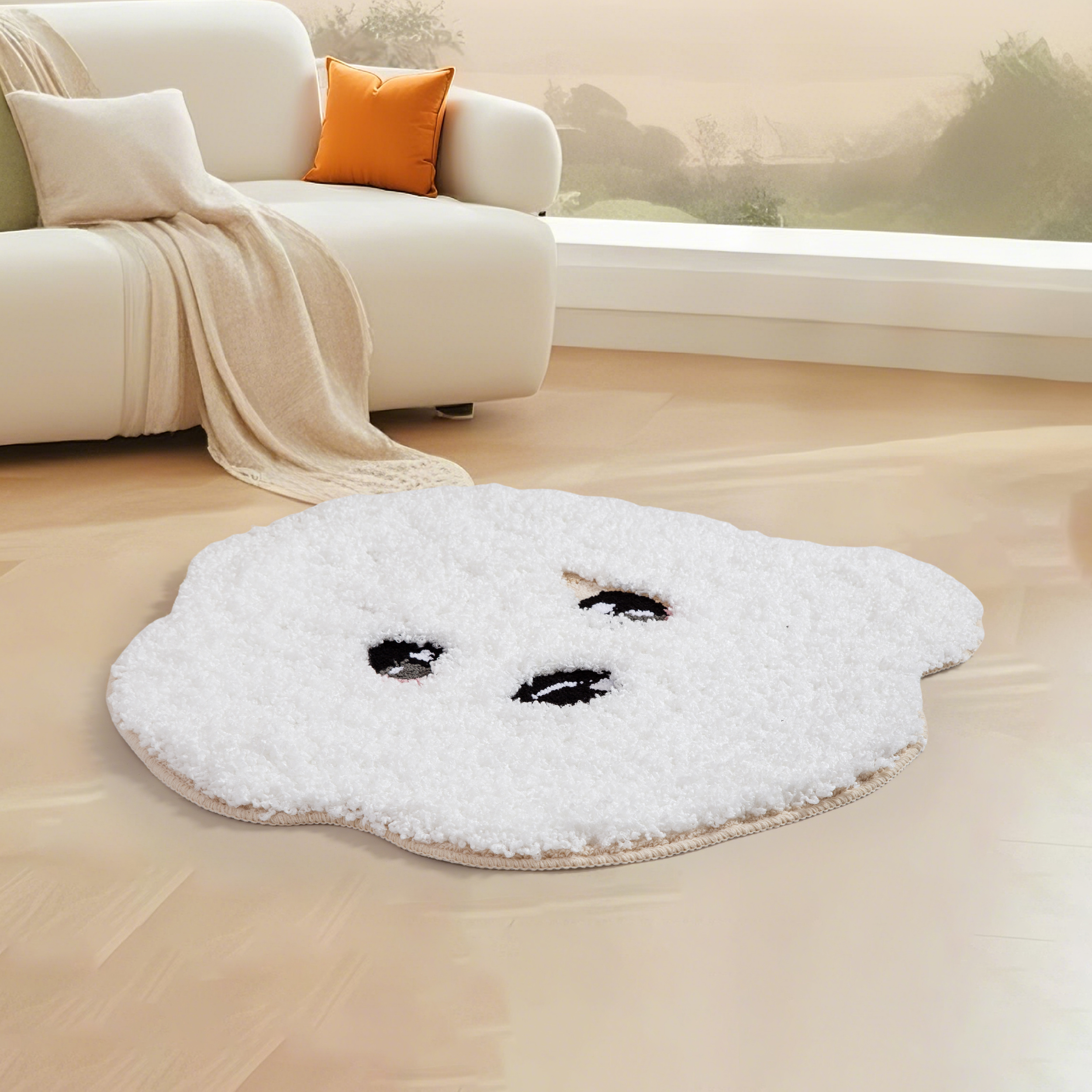 Adorable Teddy Dog Shape Rug (White/Brown) - Soft Fluffy Plush Floor Mat for Kids Bedroom Living Room, Cute Pet Home Decor Carpet, Anti-Slip Door Mat