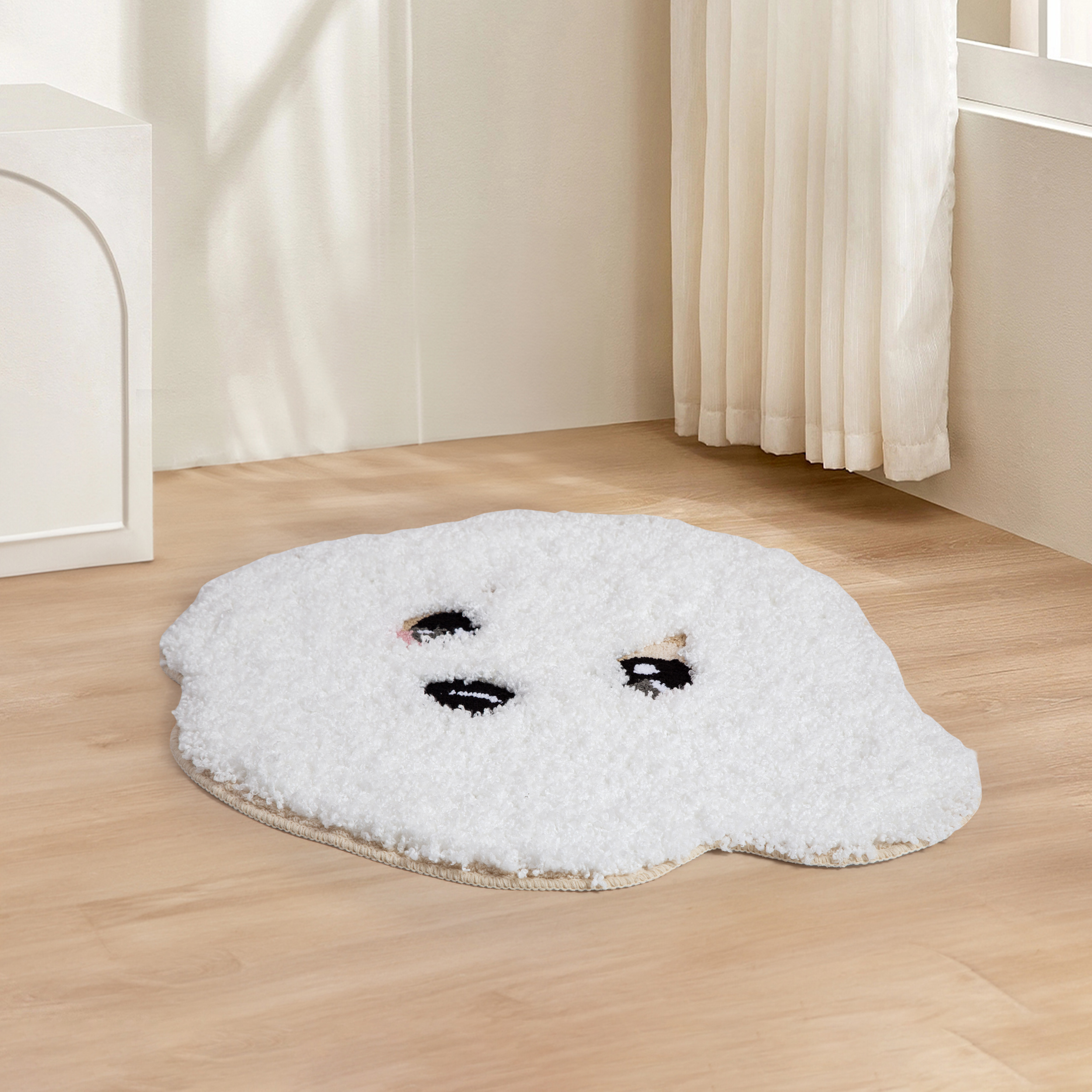 Adorable Teddy Dog Shape Rug (White/Brown) - Soft Fluffy Plush Floor Mat for Kids Bedroom Living Room, Cute Pet Home Decor Carpet, Anti-Slip Door Mat