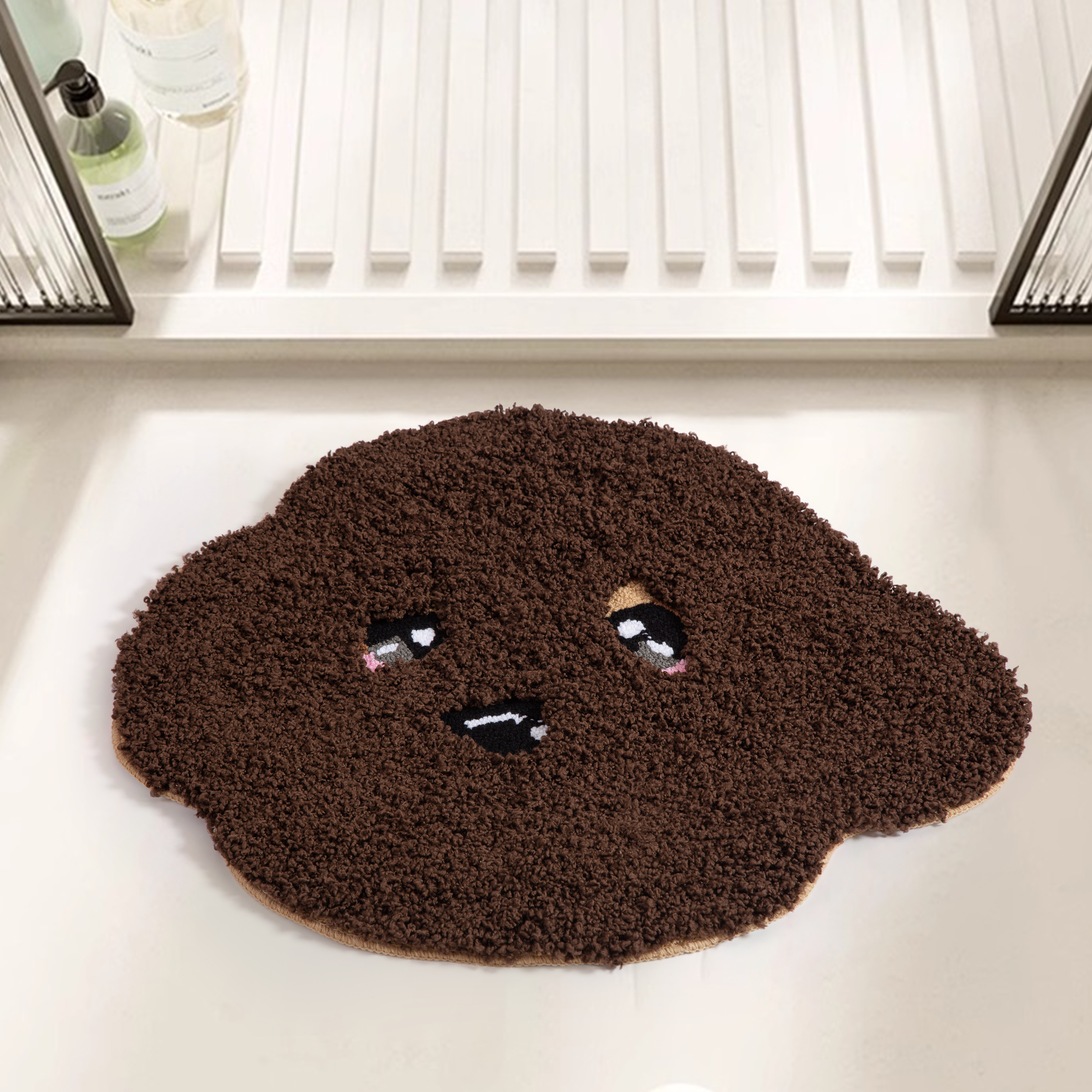 Adorable Teddy Dog Shape Rug (White/Brown) - Soft Fluffy Plush Floor Mat for Kids Bedroom Living Room, Cute Pet Home Decor Carpet, Anti-Slip Door Mat