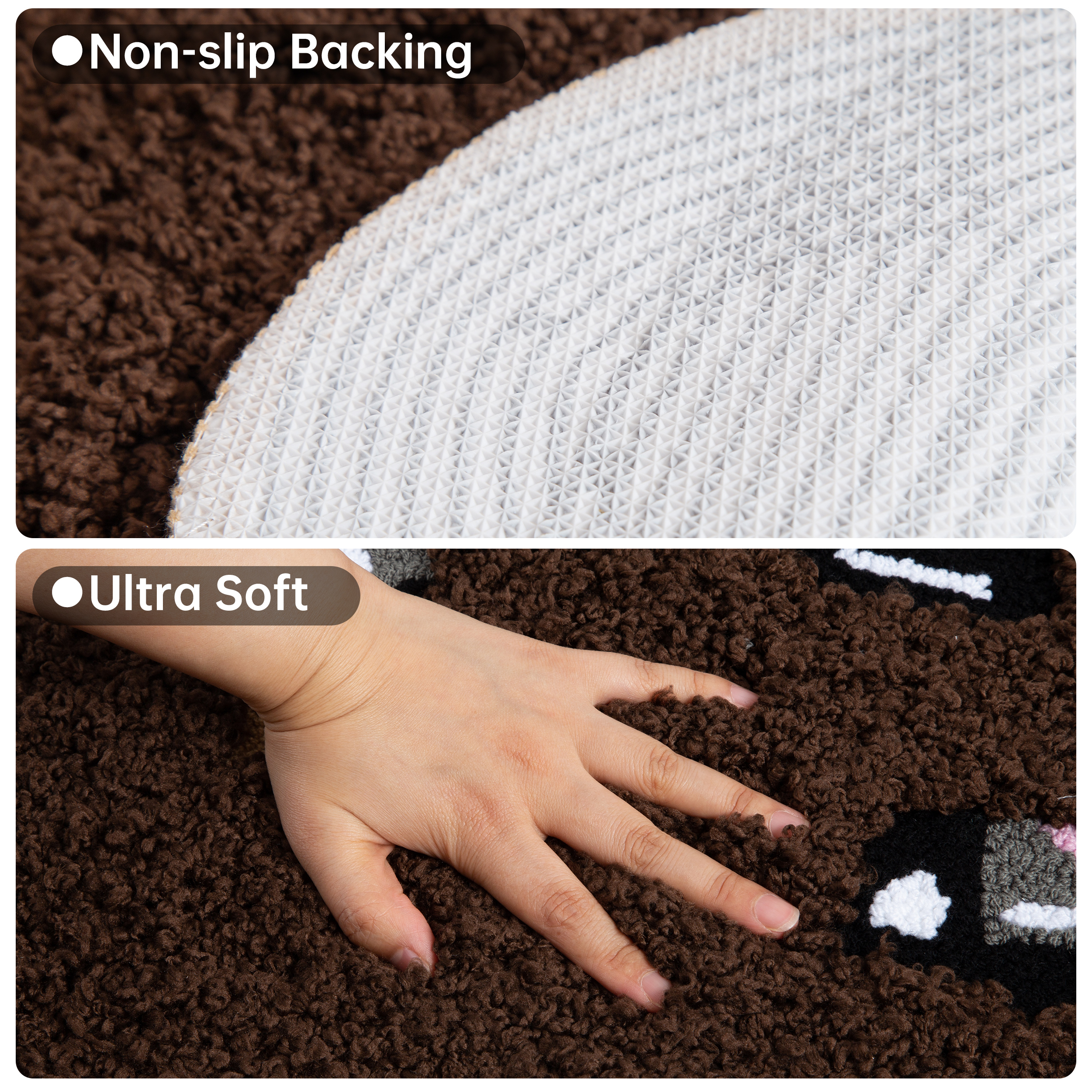 Adorable Teddy Dog Shape Rug (White/Brown) - Soft Fluffy Plush Floor Mat for Kids Bedroom Living Room, Cute Pet Home Decor Carpet, Anti-Slip Door Mat