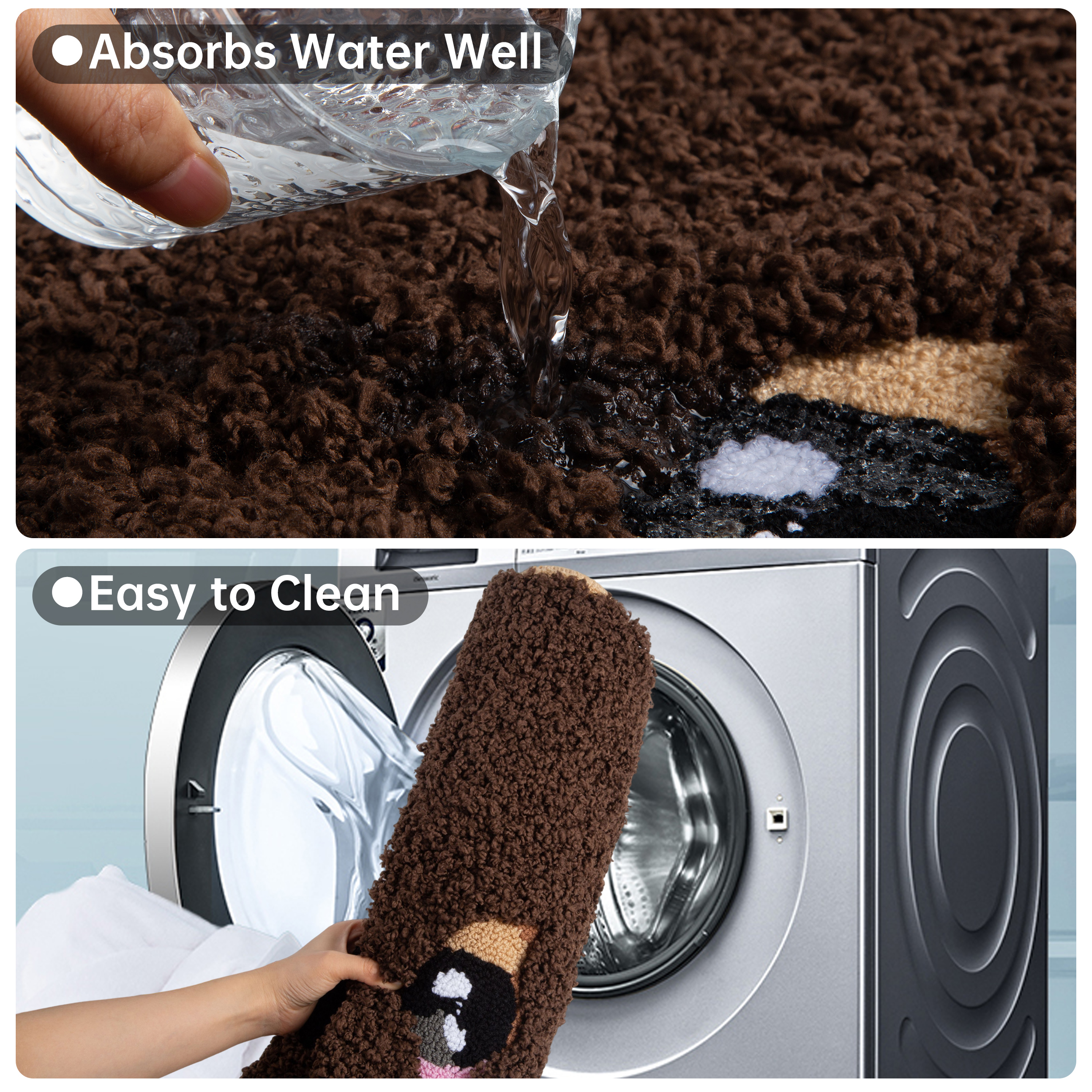 Adorable Teddy Dog Shape Rug (White/Brown) - Soft Fluffy Plush Floor Mat for Kids Bedroom Living Room, Cute Pet Home Decor Carpet, Anti-Slip Door Mat