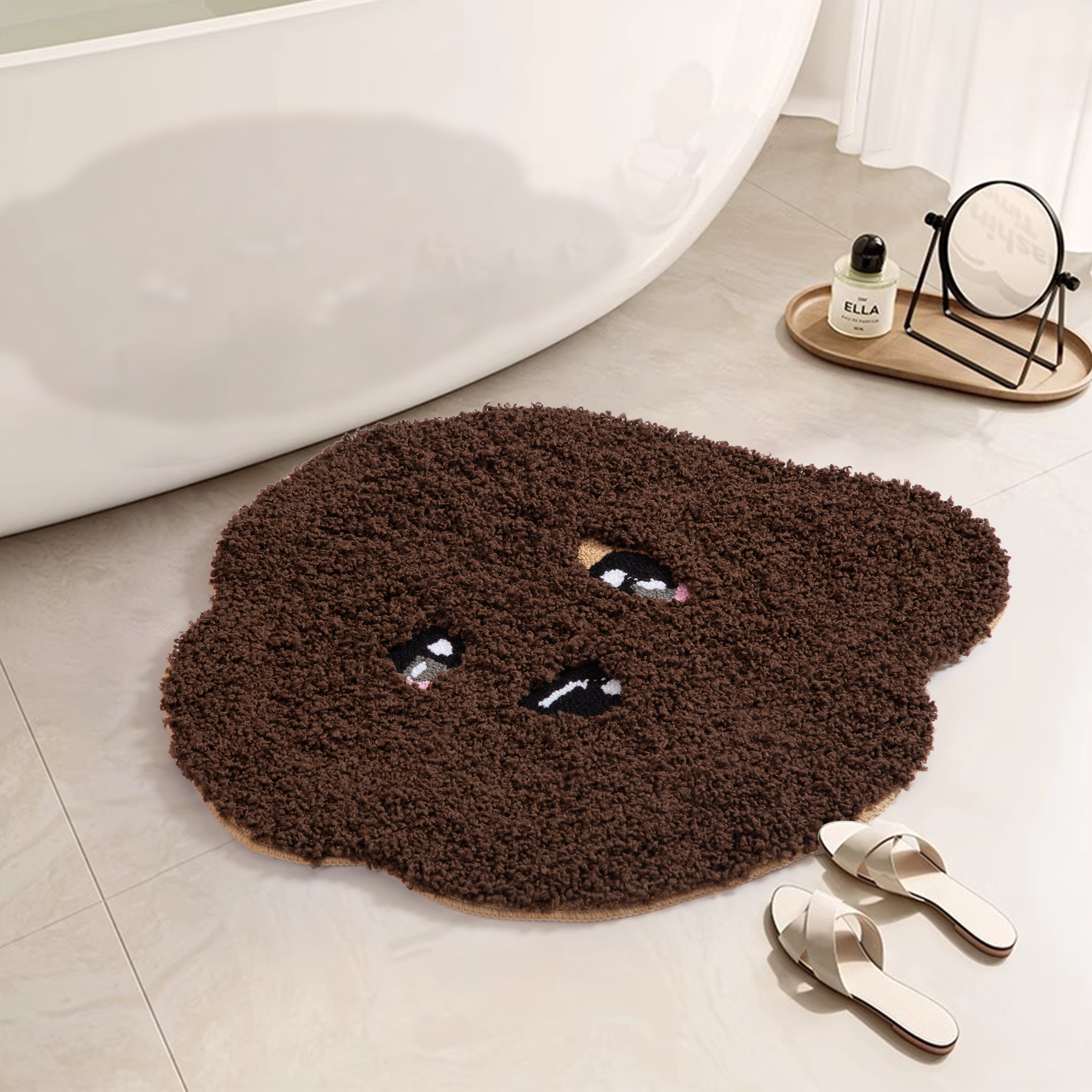 Adorable Teddy Dog Shape Rug (White/Brown) - Soft Fluffy Plush Floor Mat for Kids Bedroom Living Room, Cute Pet Home Decor Carpet, Anti-Slip Door Mat