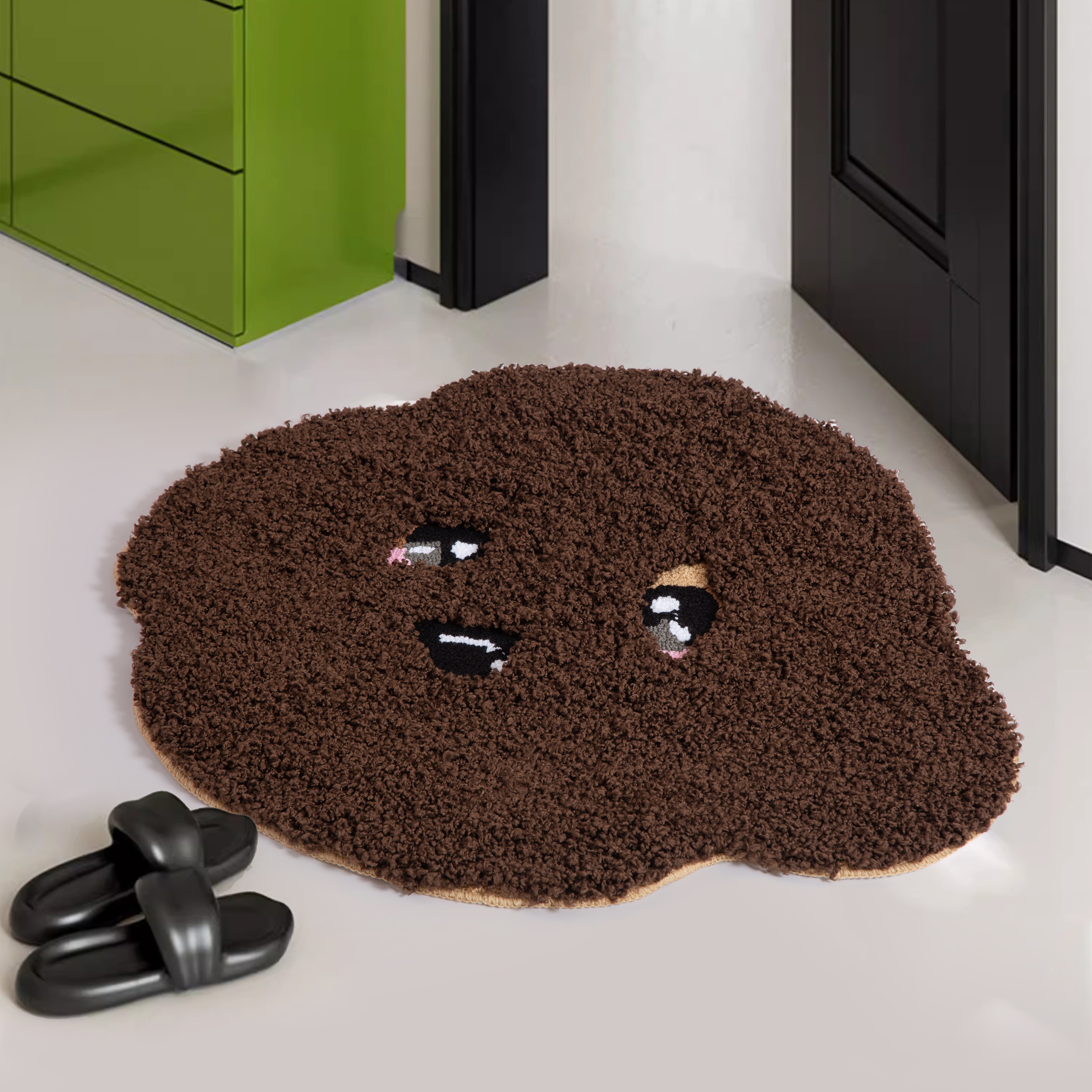 Adorable Teddy Dog Shape Rug (White/Brown) - Soft Fluffy Plush Floor Mat for Kids Bedroom Living Room, Cute Pet Home Decor Carpet, Anti-Slip Door Mat