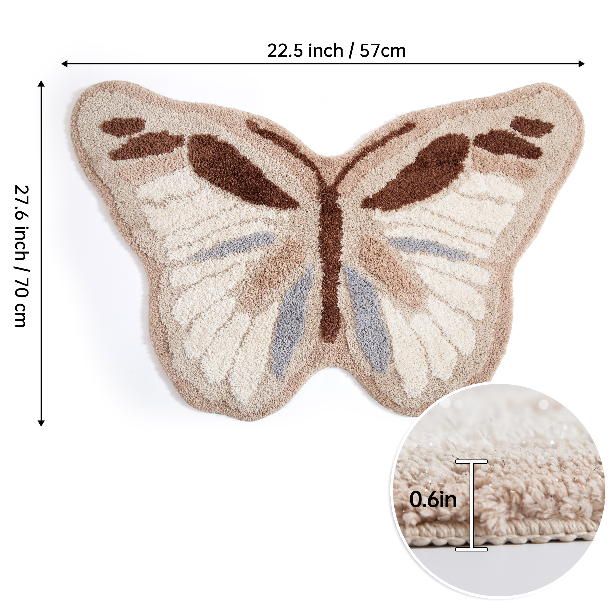Neutral Tone Butterfly Shape Rug - Soft Fluffy Plush Floor Mat for Bedroom Living Room, Minimalist Home Decor Carpet, Anti-Slip Door Mat