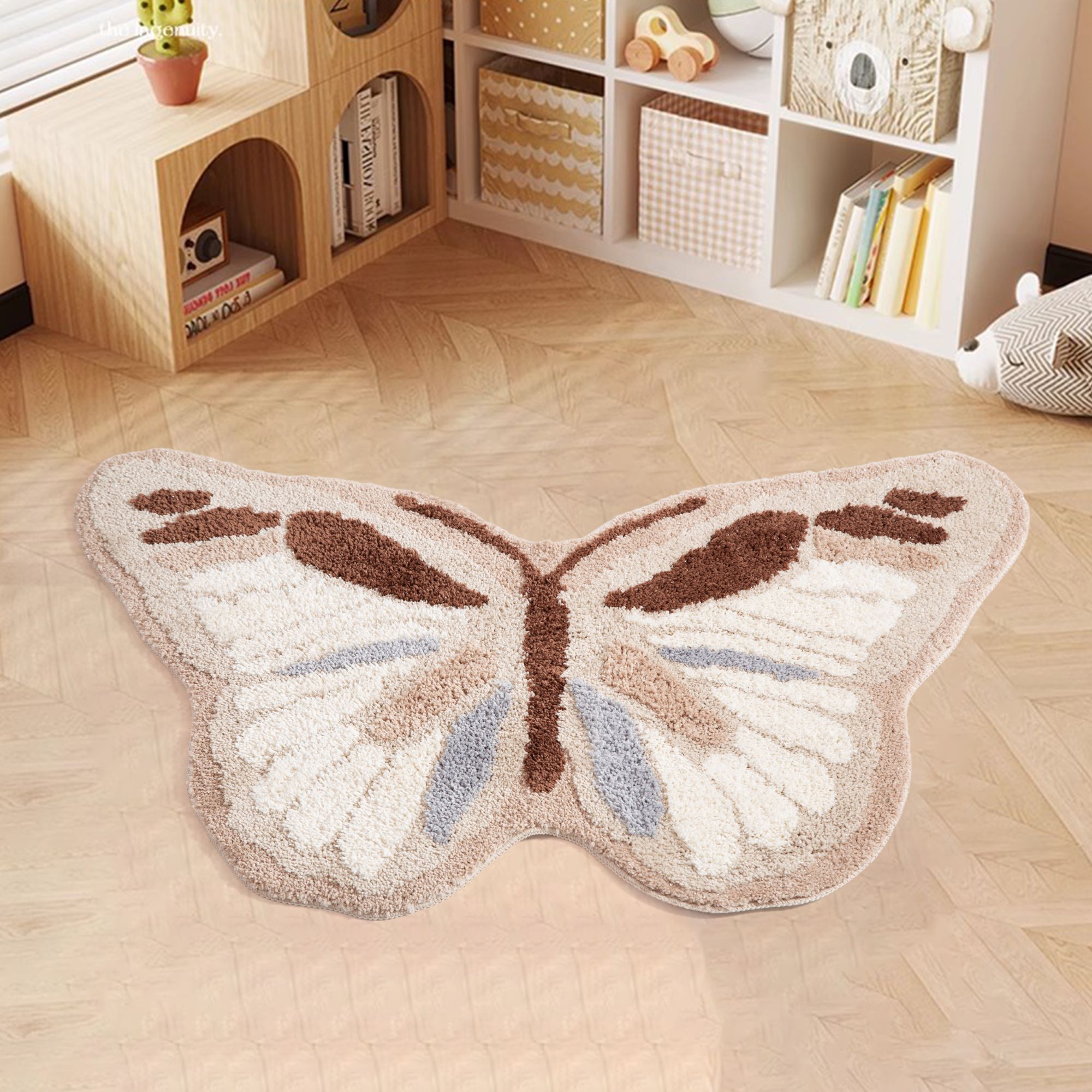 Neutral Tone Butterfly Shape Rug - Soft Fluffy Plush Floor Mat for Bedroom Living Room, Minimalist Home Decor Carpet, Anti-Slip Door Mat