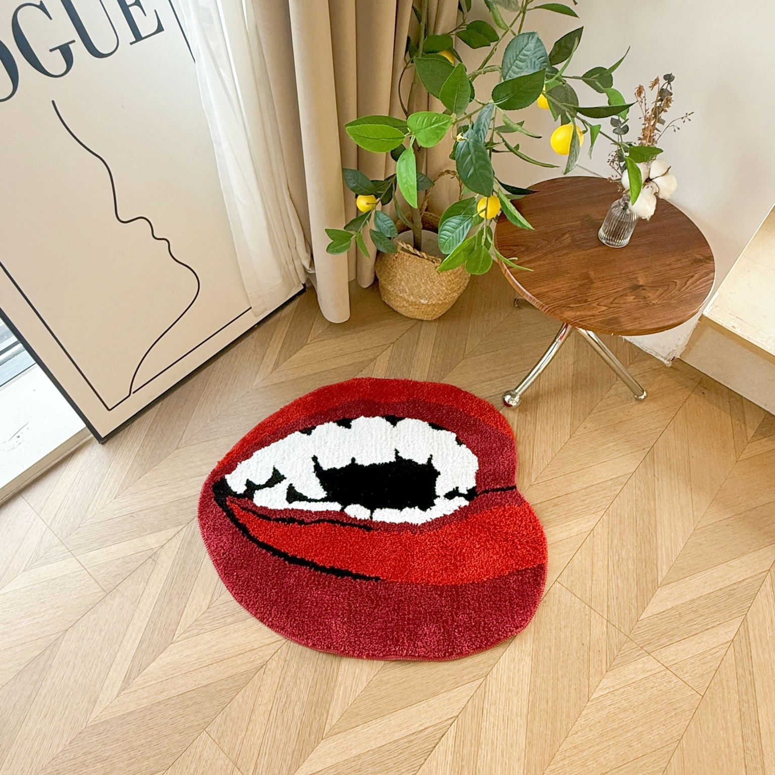 Trendy Bold Red Lips Shape Rug - Soft Fluffy Floor Mat for Bedroom Living Room, Funny Novelty Home Decor Carpet, Anti-Slip Door Mat 
