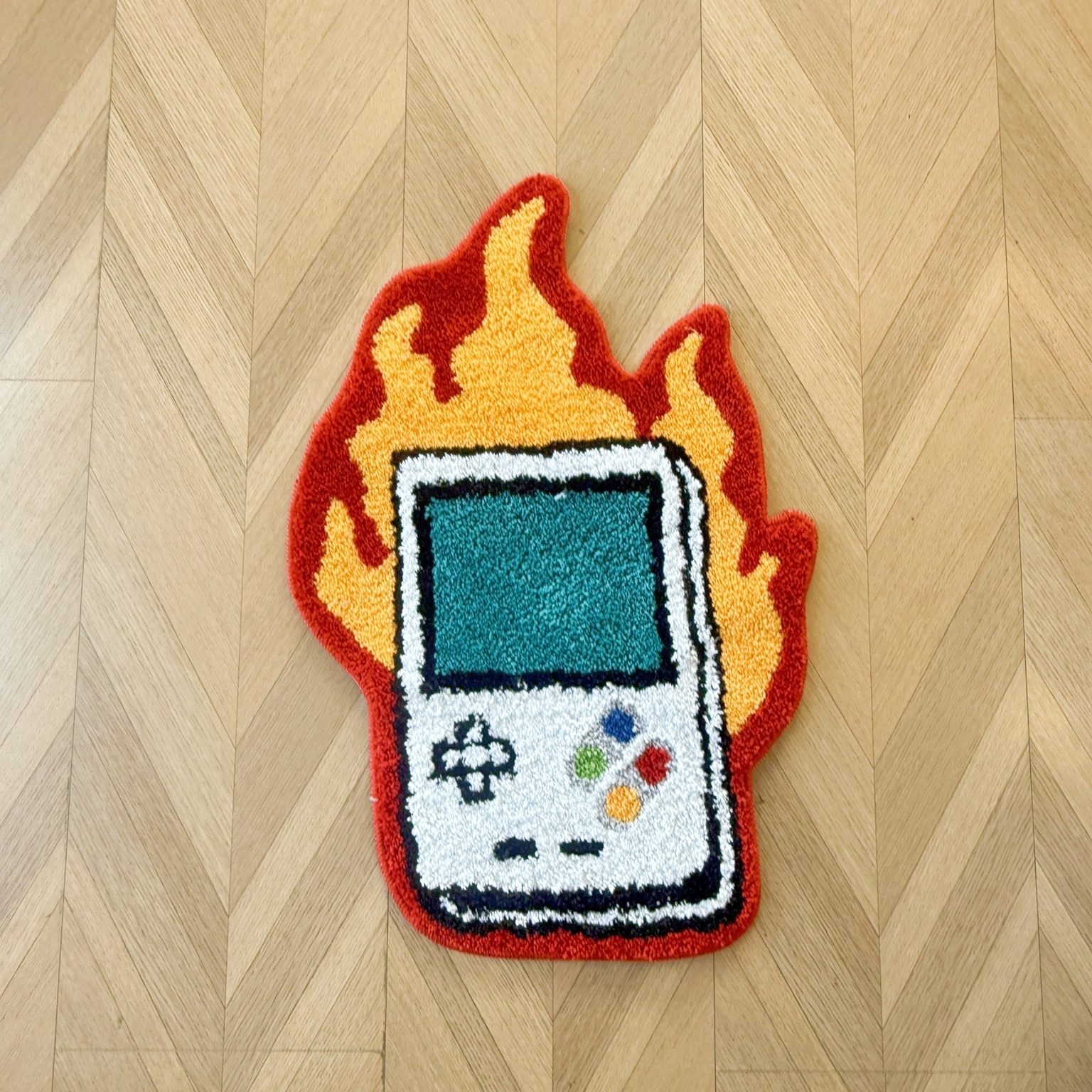 Retro Game Console Flaming Shape Rug - Soft Fluffy Floor Mat for Gamer Bedroom Living Room, Novelty Fire Pattern Home Decor Carpet, Anti-Slip Door Mat 
