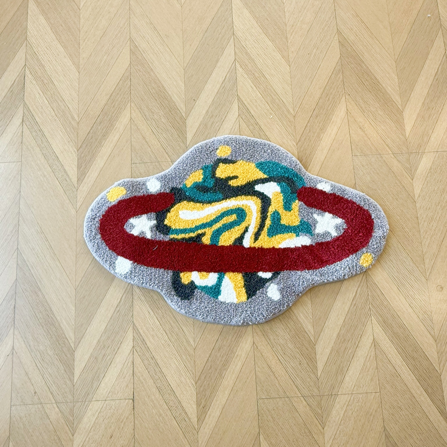 Vibrant Space Planet Shape Rug - Fluffy Starry Sky Floor Mat for Kids Bedroom Living Room, Creative Celestial Home Decor Carpet, Anti-Slip Door Mat 