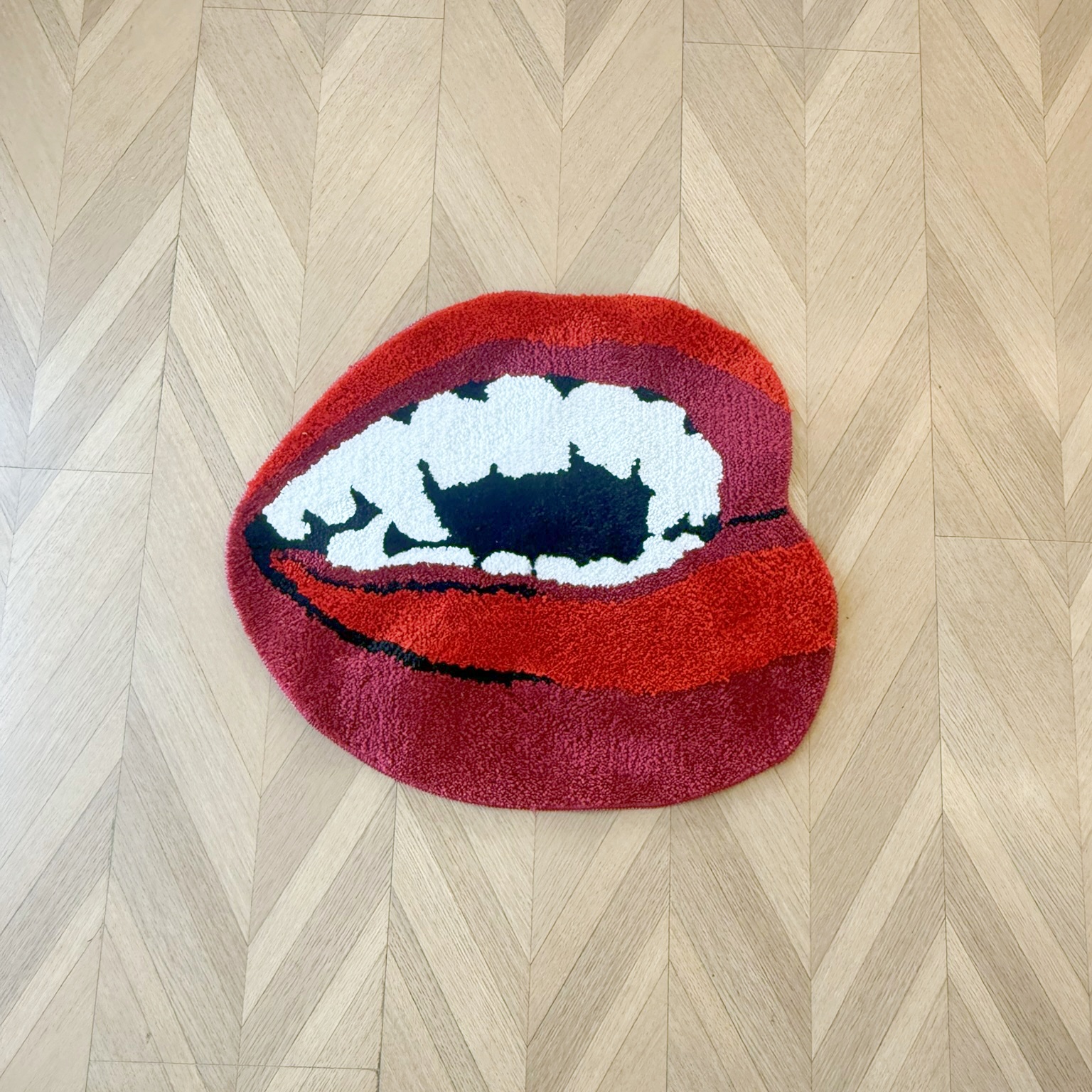 Trendy Bold Red Lips Shape Rug - Soft Fluffy Floor Mat for Bedroom Living Room, Funny Novelty Home Decor Carpet, Anti-Slip Door Mat 