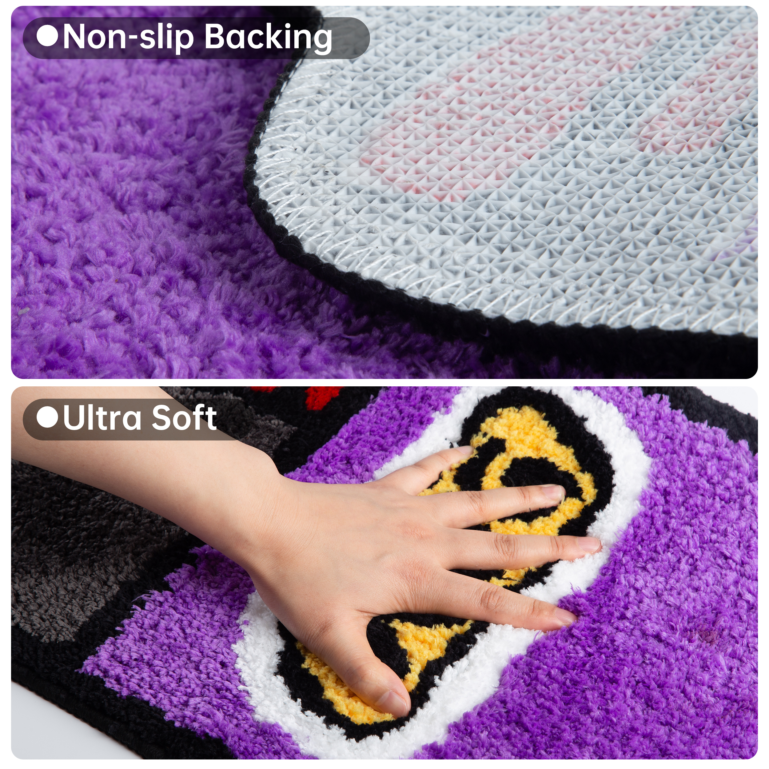 Lighter Shaped Fluffy Rug - Purple Flame Pattern Plush Carpet, Fun Novelty "RUG" Printed Floor Mat, Soft Non-Slip Washable Home Decor for Bedroom, Living Room, Entryway, Unique Cartoon Cluster Rug