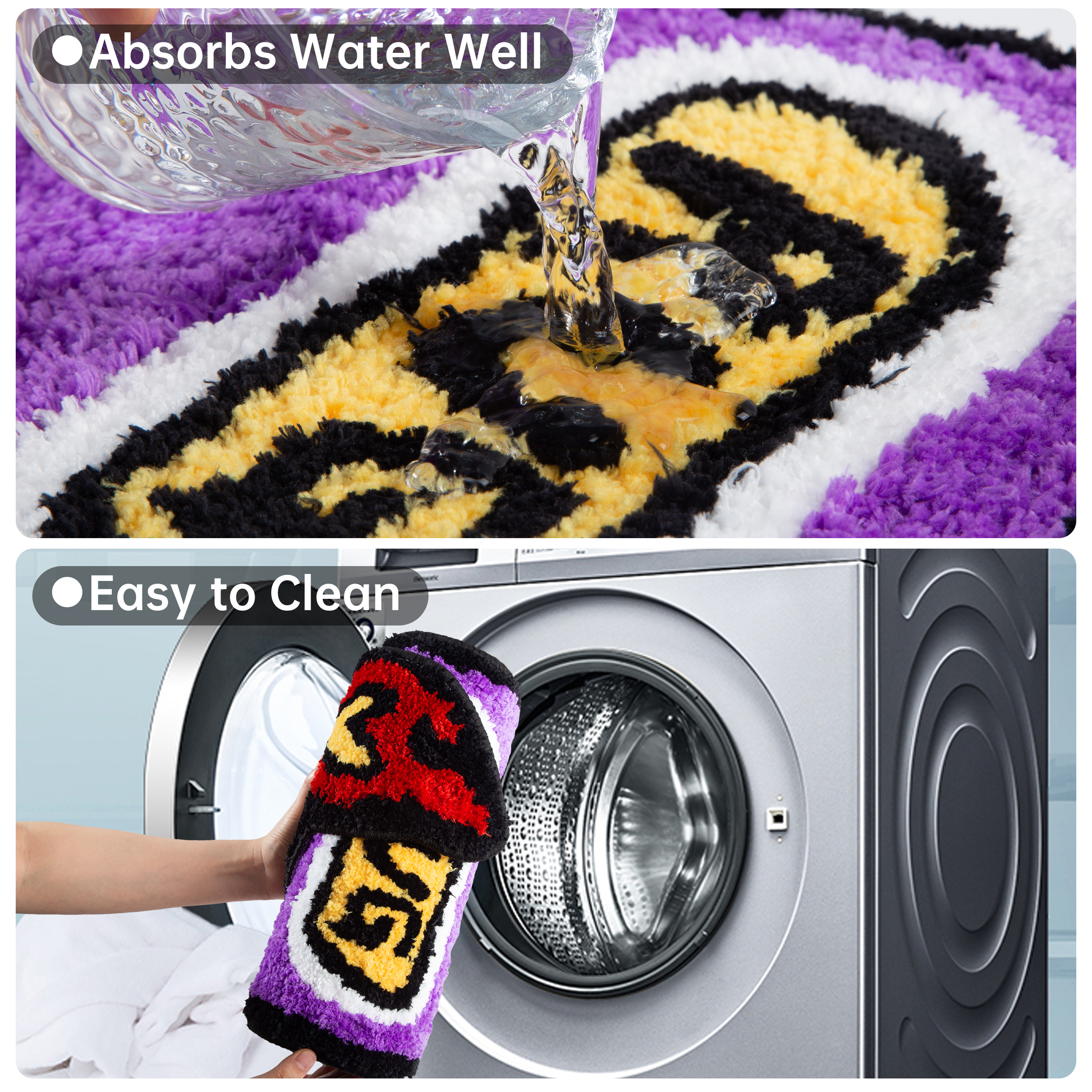 Lighter Shaped Fluffy Rug - Purple Flame Pattern Plush Carpet, Fun Novelty "RUG" Printed Floor Mat, Soft Non-Slip Washable Home Decor for Bedroom, Living Room, Entryway, Unique Cartoon Cluster Rug