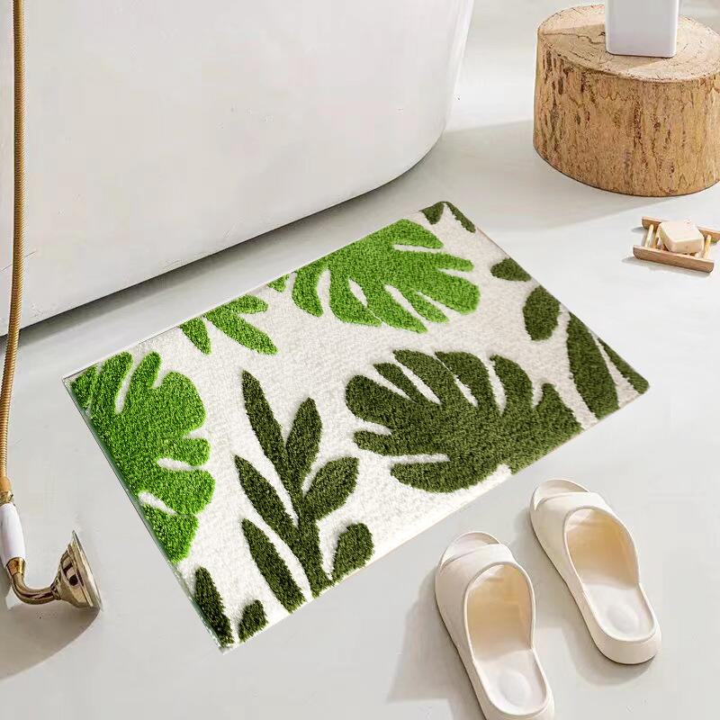 Fresh Green Tropical Leaf 3D Tufted Rug - White Base Soft Fluffy Floor Mat for Living Room Bedroom Home Decor, Monstera Plant Pattern Non-Slip Cozy Area Rug with Vibrant Botanical Design