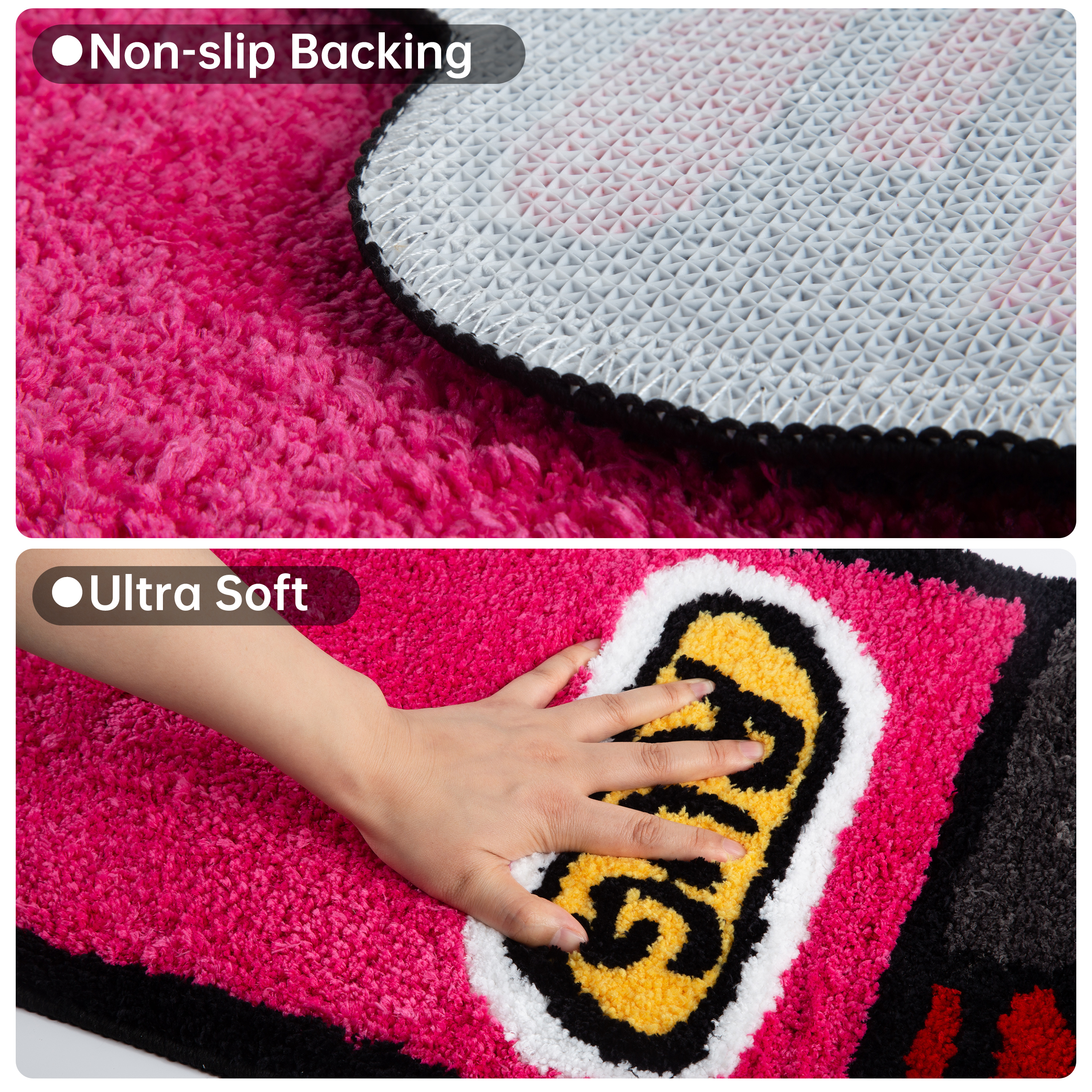 Red Lighter Shaped Fluffy Rug - Novelty "RUG" Printed Plush Carpet, Fun Flame Pattern Soft Floor Mat, Non-Slip Washable Home Decor for Bedroom, Living Room, Entryway, Unique Cartoon Cluster Rug