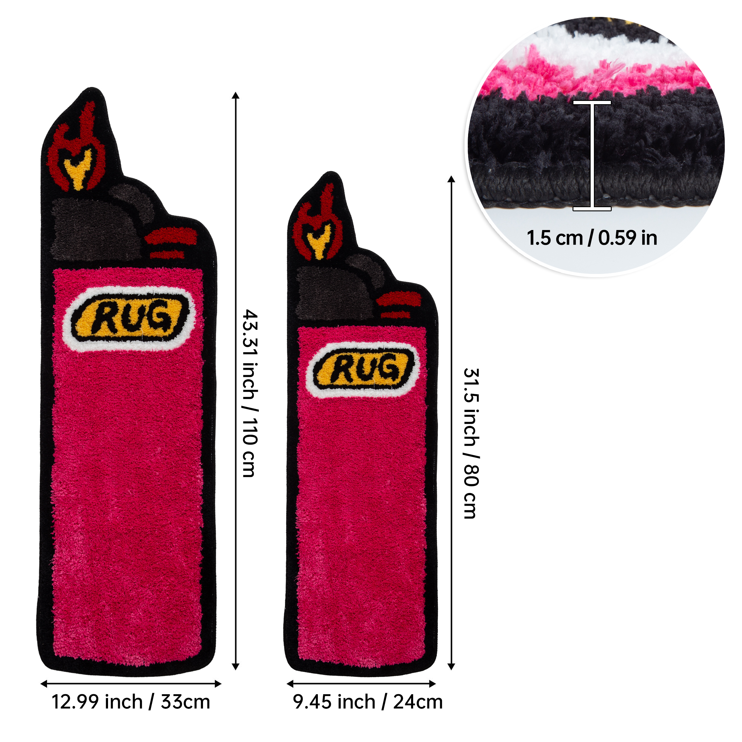 Red Lighter Shaped Fluffy Rug - Novelty "RUG" Printed Plush Carpet, Fun Flame Pattern Soft Floor Mat, Non-Slip Washable Home Decor for Bedroom, Living Room, Entryway, Unique Cartoon Cluster Rug