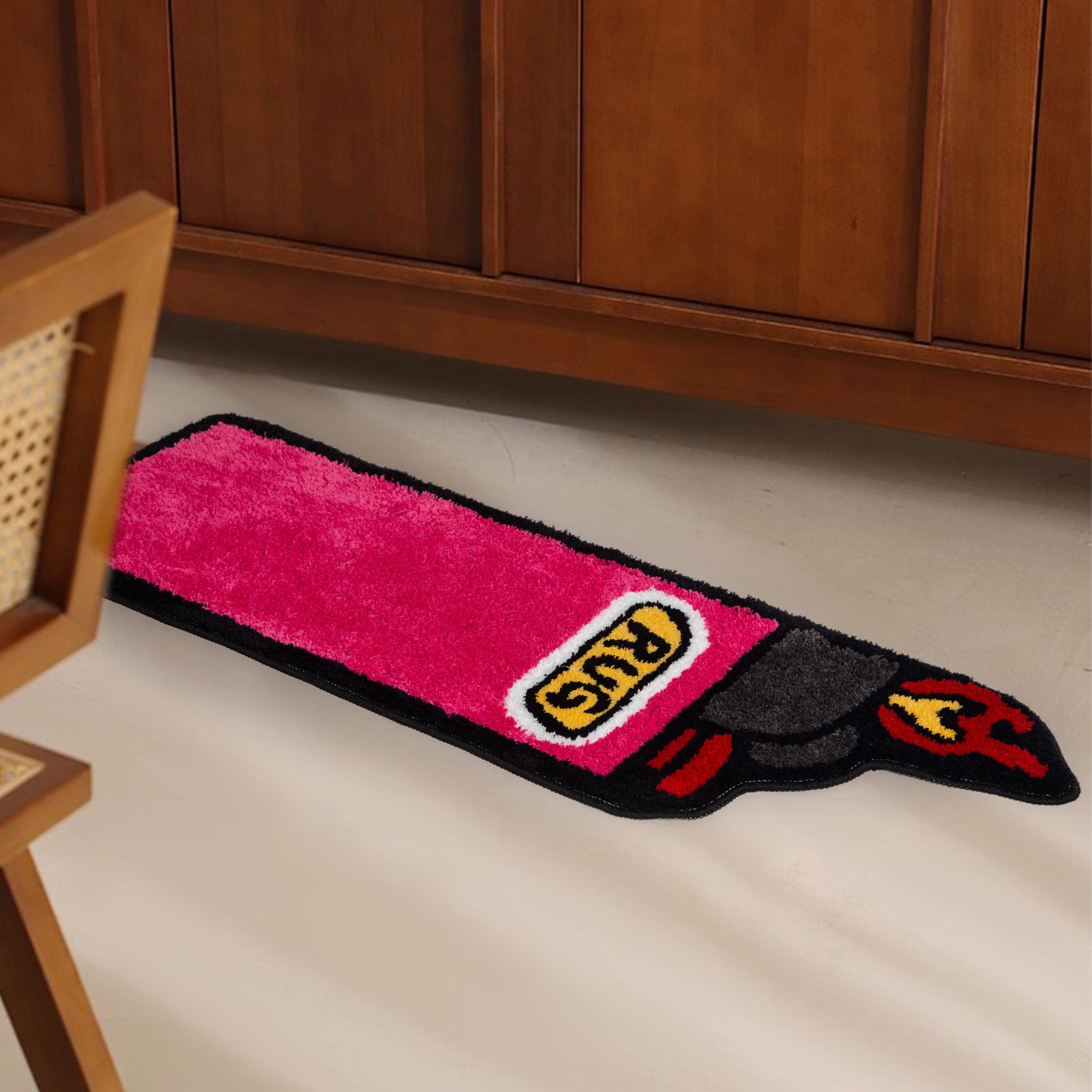 Red Lighter Shaped Fluffy Rug - Novelty "RUG" Printed Plush Carpet, Fun Flame Pattern Soft Floor Mat, Non-Slip Washable Home Decor for Bedroom, Living Room, Entryway, Unique Cartoon Cluster Rug