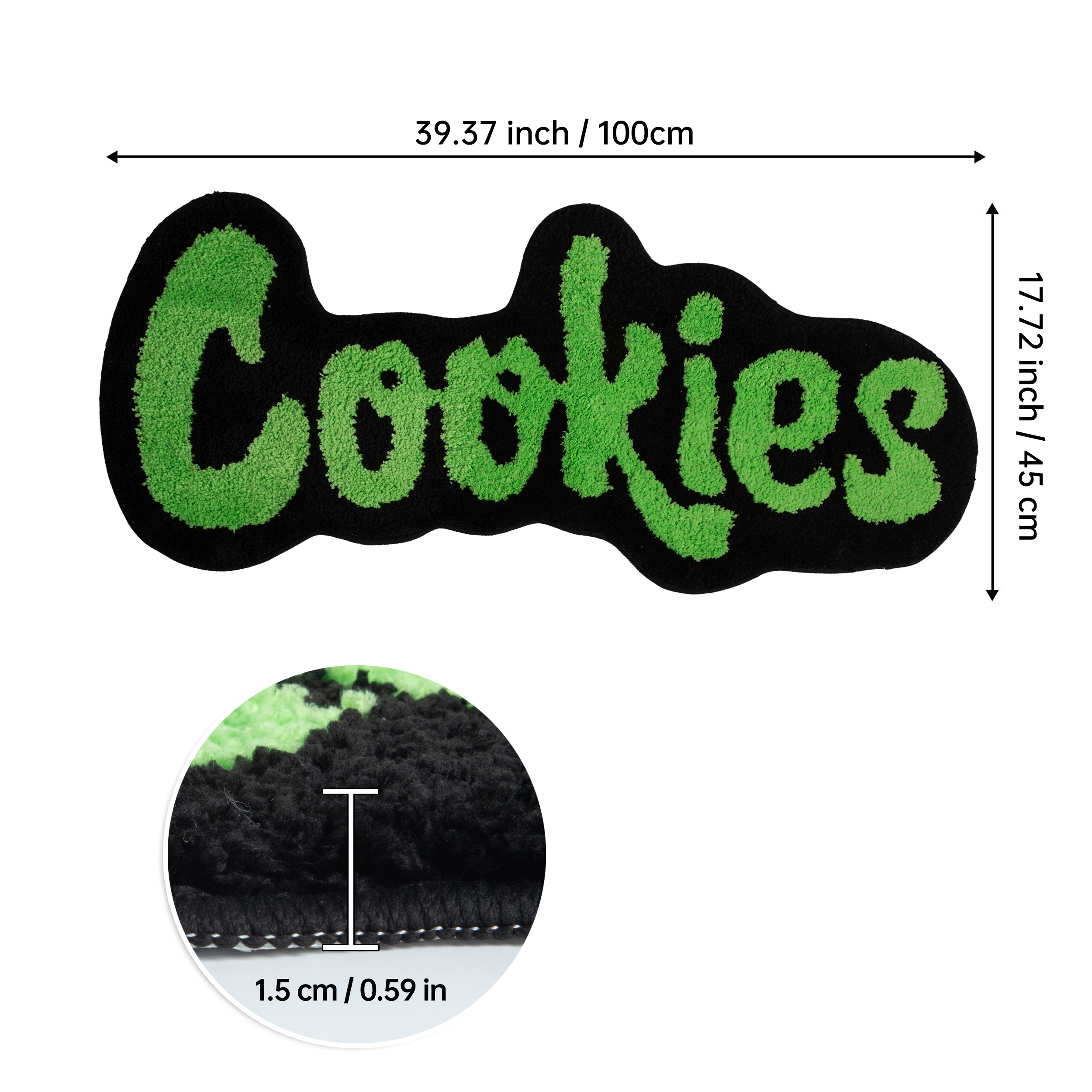 "Cookies" Letter Tufted Rug, Graffiti Font Plush Floor Mat, Anti-Slip Irregular Shaped Carpet for Street Style Bedroom, Dorm & Gaming Room Decor