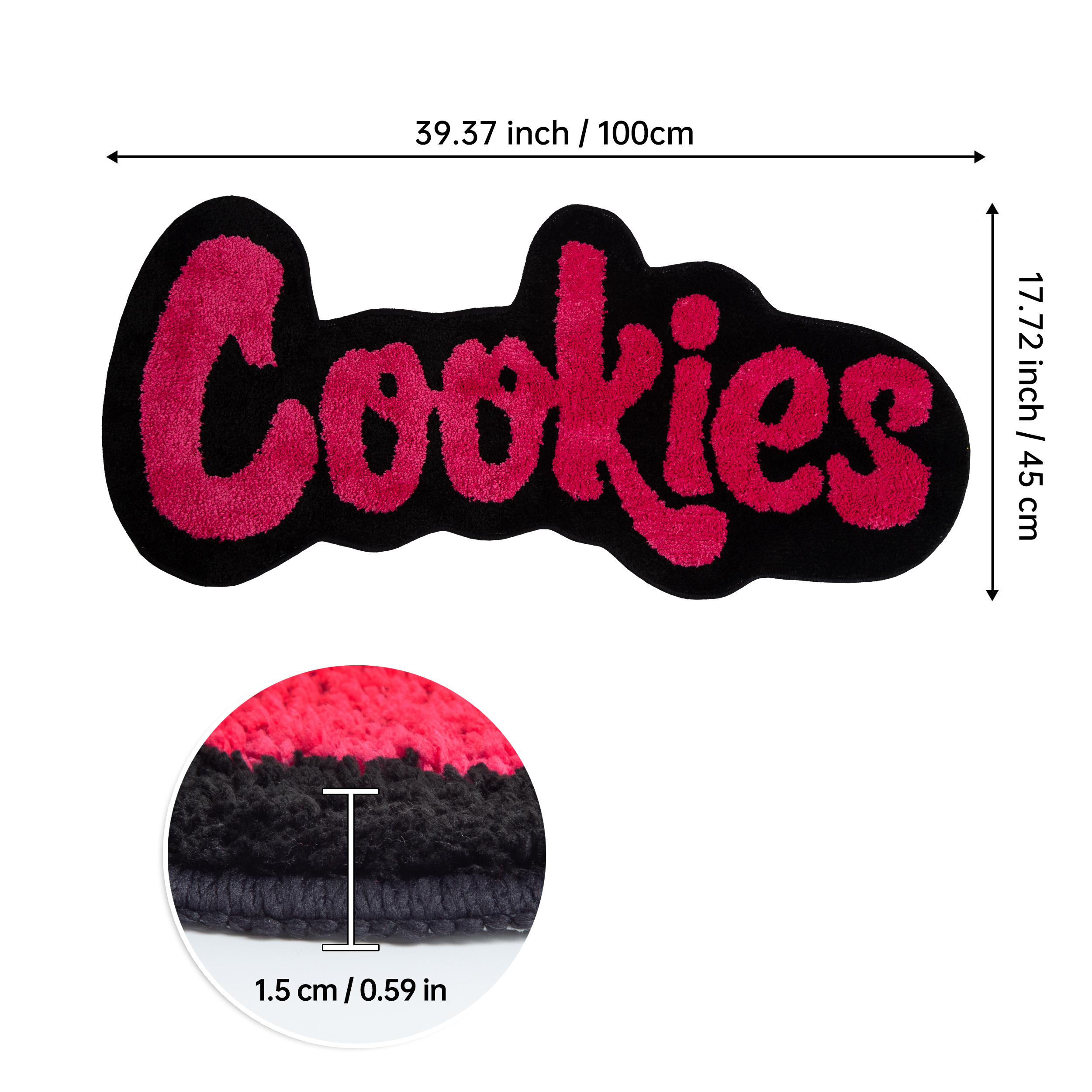 "Cookies" Letter Tufted Rug, Graffiti Font Plush Floor Mat, Anti-Slip Irregular Shaped Carpet for Street Style Bedroom, Dorm & Gaming Room Decor