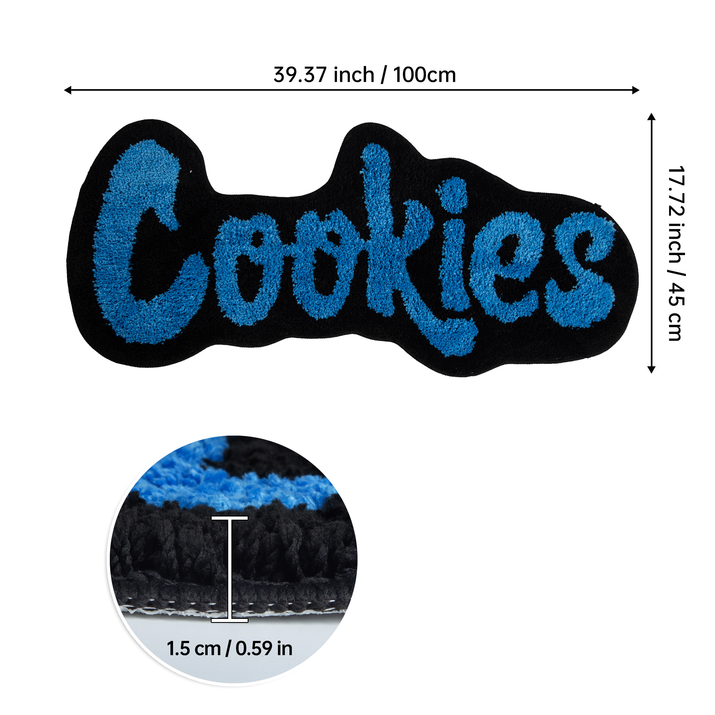 "Cookies" Letter Tufted Rug, Graffiti Font Plush Floor Mat, Anti-Slip Irregular Shaped Carpet for Street Style Bedroom, Dorm & Gaming Room Decor