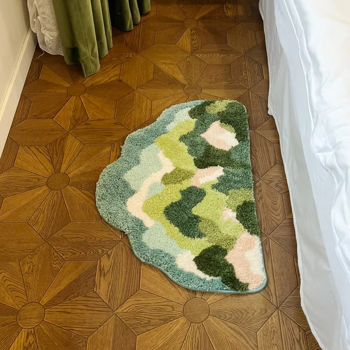Comfortable Tufted Carpet with Multilevel Green Mountain Pattern for Home Interior Decor Non-slip Bottom Soft Touch Bedroom