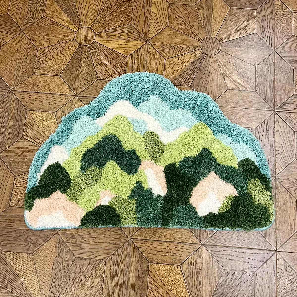 Comfortable Tufted Carpet with Multilevel Green Mountain Pattern for Home Interior Decor Non-slip Bottom Soft Touch Bedroom