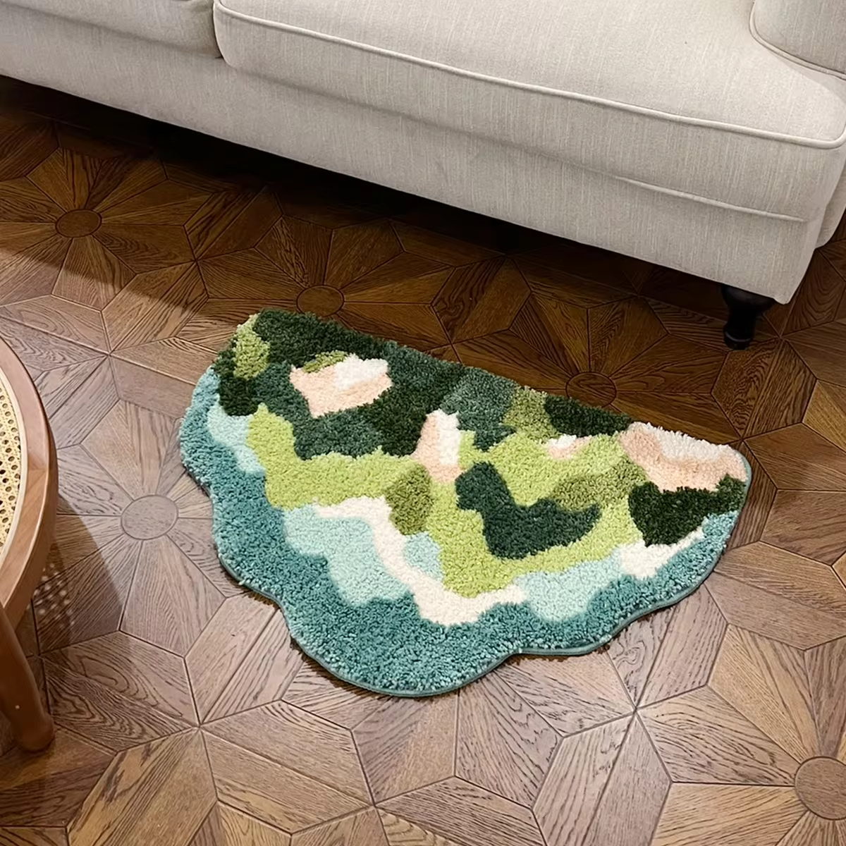 Comfortable Tufted Carpet with Multilevel Green Mountain Pattern for Home Interior Decor Non-slip Bottom Soft Touch Bedroom