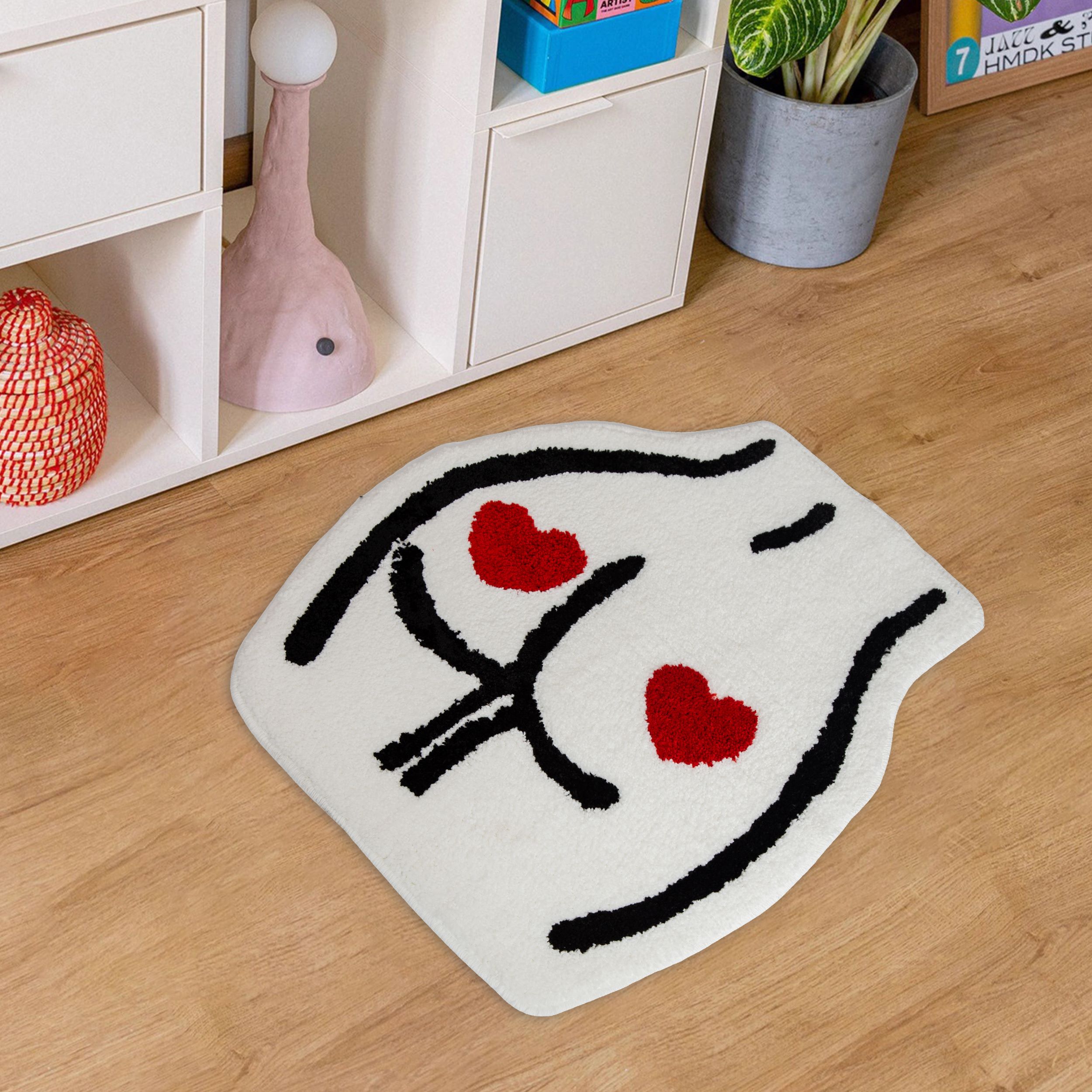 Cute Butt Shaped Tufted Rug, Red Heart Pattern Soft Plush Bath Mat, Anti-Slip Irregular Carpet for Bathroom, Bedroom & Fun Home Decor