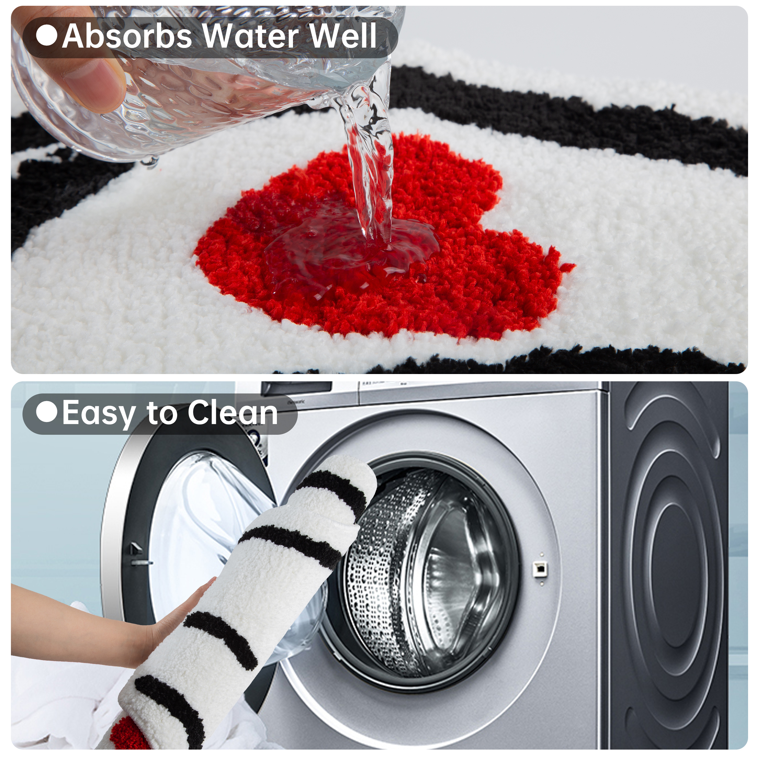 Cute Butt Shaped Tufted Rug, Red Heart Pattern Soft Plush Bath Mat, Anti-Slip Irregular Carpet for Bathroom, Bedroom & Fun Home Decor