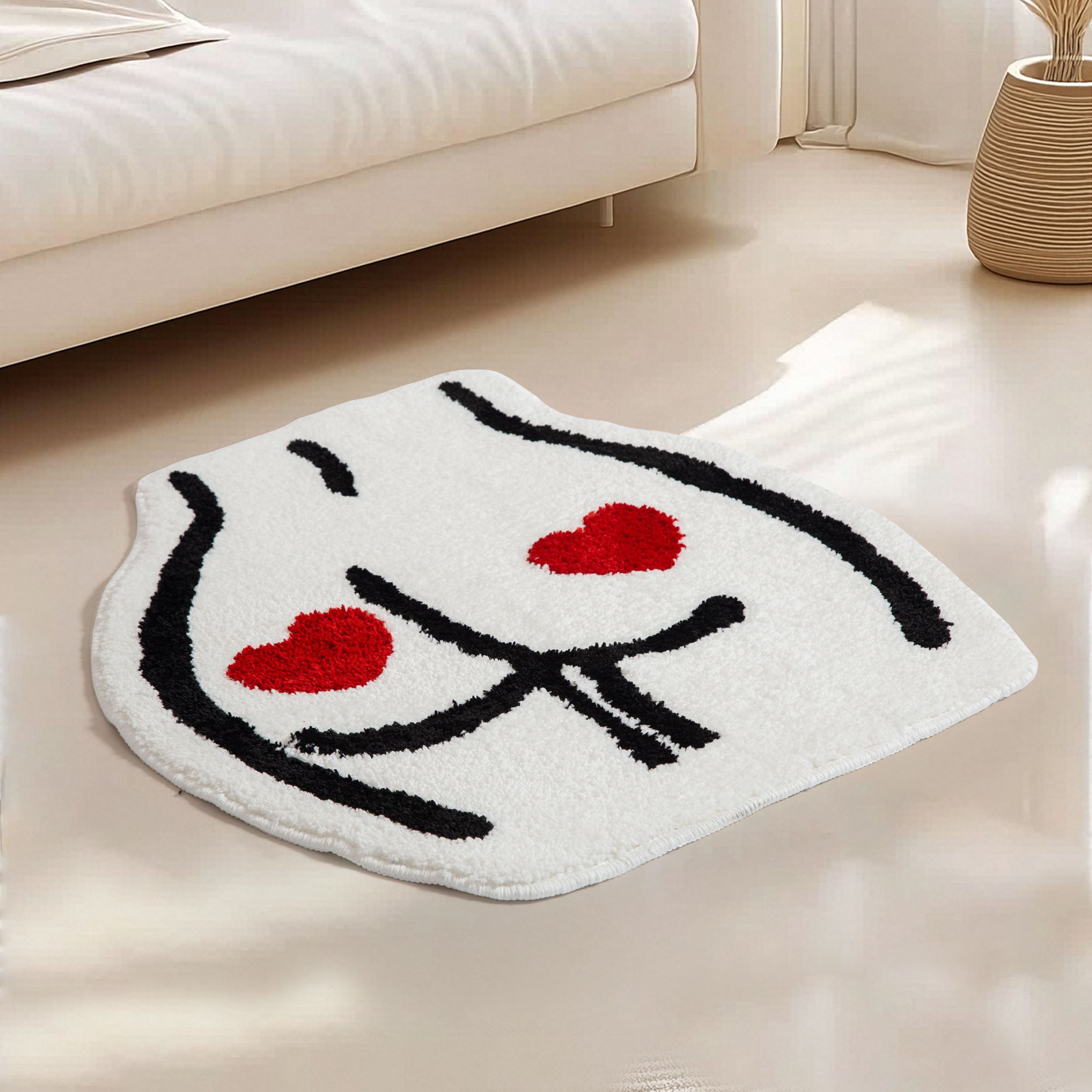 Cute Butt Shaped Tufted Rug, Red Heart Pattern Soft Plush Bath Mat, Anti-Slip Irregular Carpet for Bathroom, Bedroom & Fun Home Decor