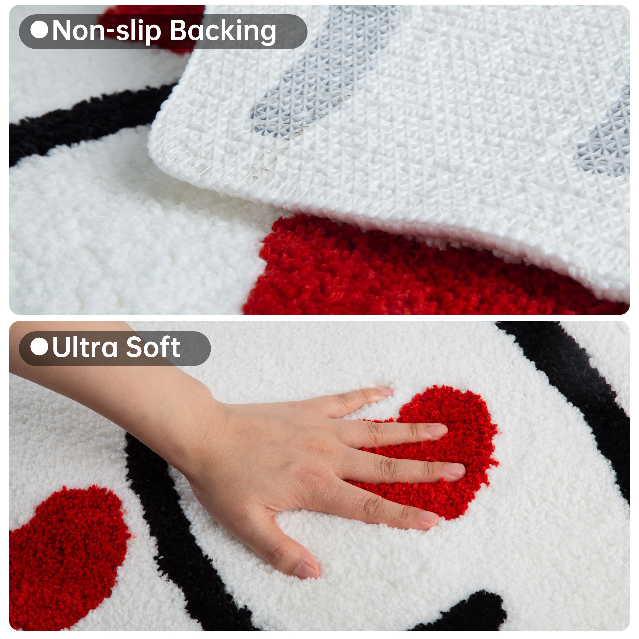 Cute Butt Shaped Tufted Rug, Red Heart Pattern Soft Plush Bath Mat, Anti-Slip Irregular Carpet for Bathroom, Bedroom & Fun Home Decor