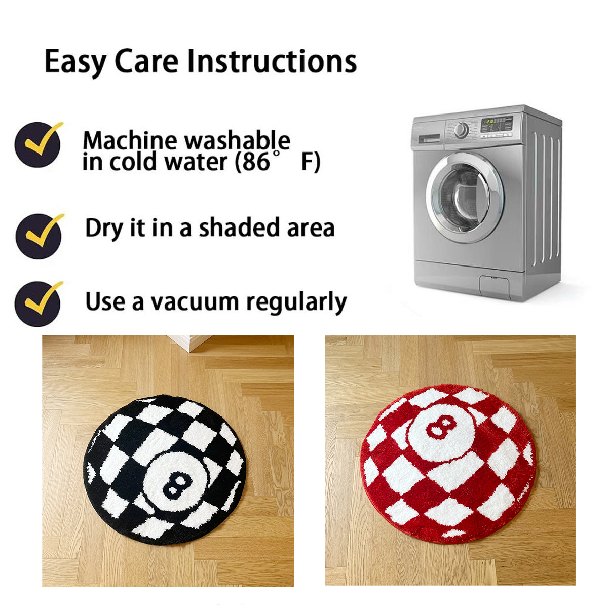 Circular Checkerboard Pattern Tufted Rug No.8 Billiards Mat Korean Style Soft Living Room Carpet Area Floor Pad Doormat Decor