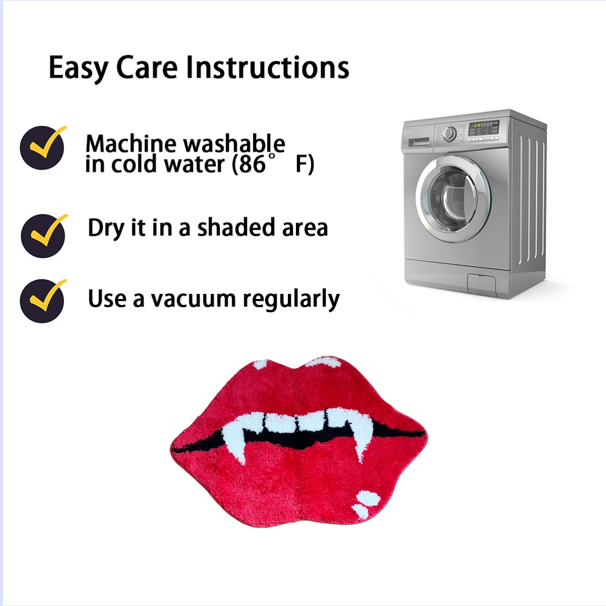 Sexy Red Lip Tufted Rug Halloween Vampire Teeth Handmade Kitchen Mat Soft Non Slip Carpet Living Room Bedroom Home Decor Gifts