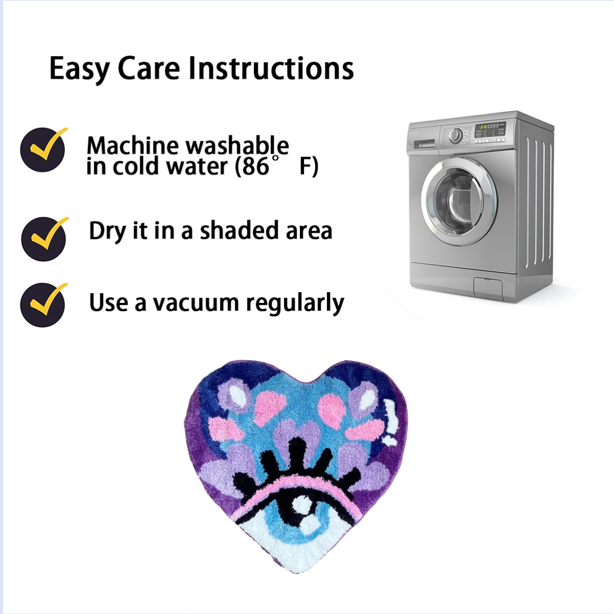 Purple Love Eye Kawaii Floor Tufted Rug Cartoon Living Room Rug Heart Shaped Doormat Bathroom Carpet Water Absorption Anti Slip