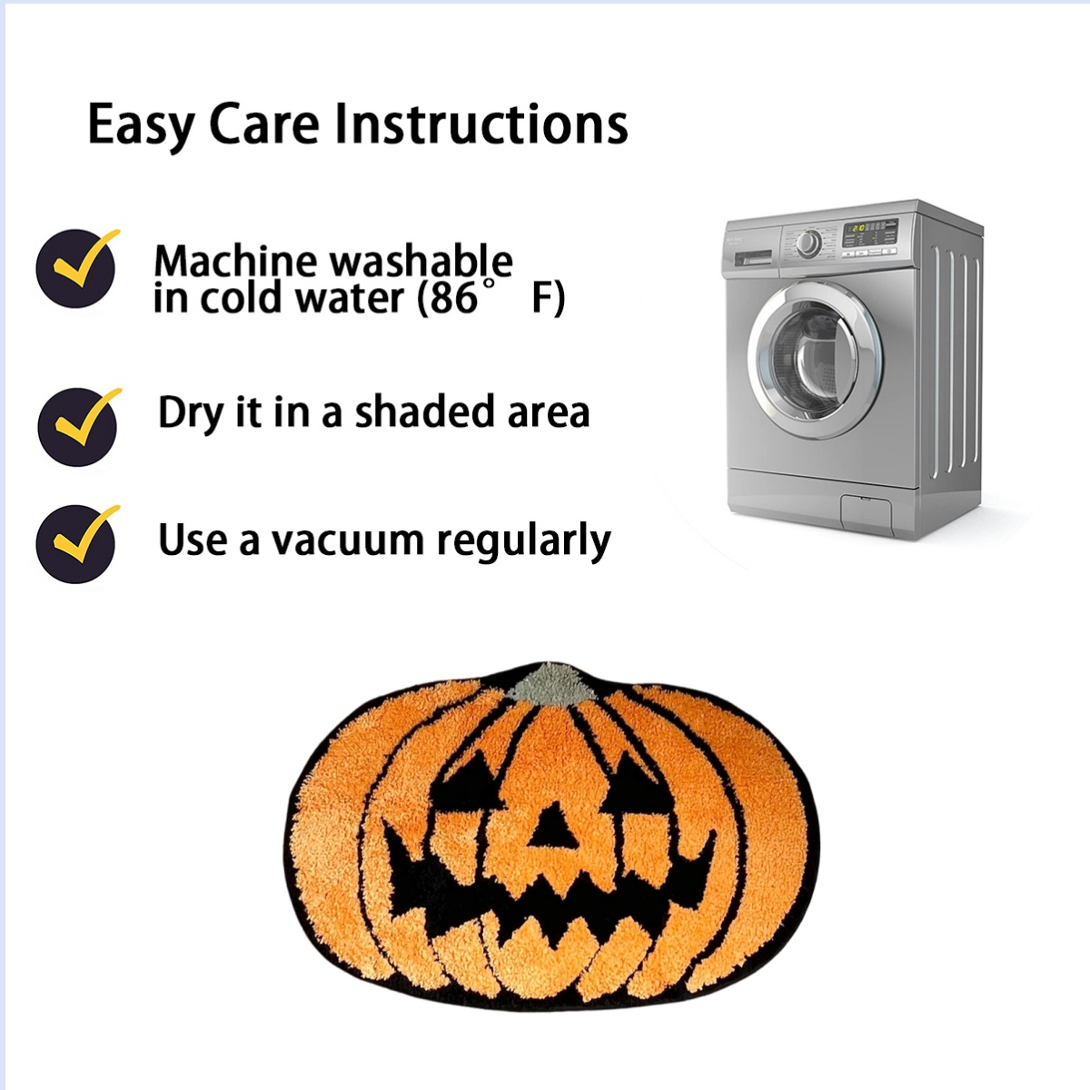 Halloween Pumpkin Tufted Rugs Bathroom Decor Non Slip Funny Cute Bath Mats For Bathroom Shower Tub Washable Absorbent Carpet