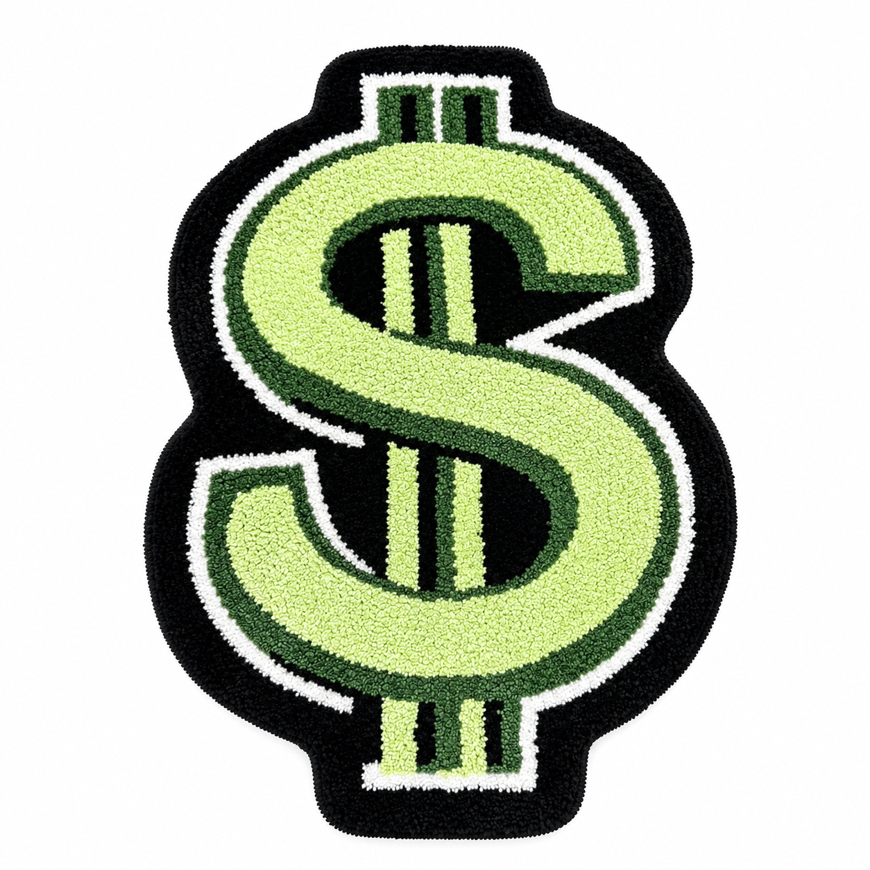 Dollar Sign Shaped Tufted Rug, Green Black Irregular Money Symbol Fluffy Floor Mat, Non Slip Absorbent Doormat for Bedroom Entryway Home Decor