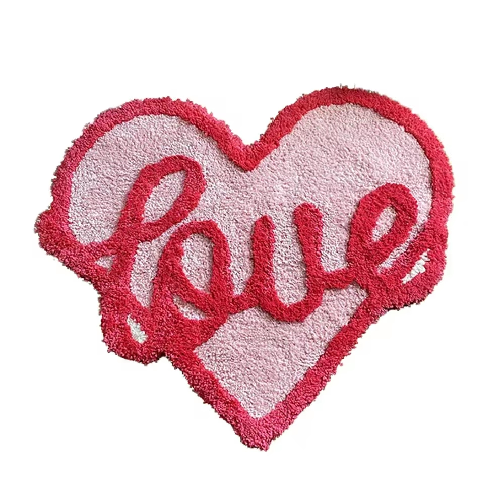 Pink Love Plushy Tufting Decorative Rug Flocking Alfombra Fluffy Soft Love Mat for Girl Bedroom Living Room Carpet Warm Decor