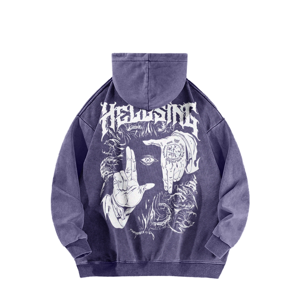 Alucard Hellsing Hand Signs Washed Hoodie