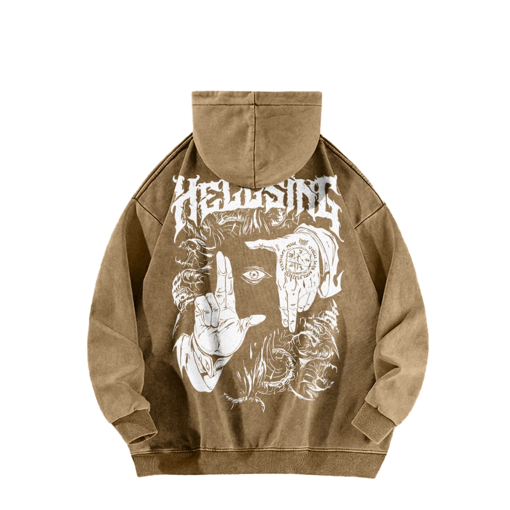 Alucard Hellsing Hand Signs Washed Hoodie