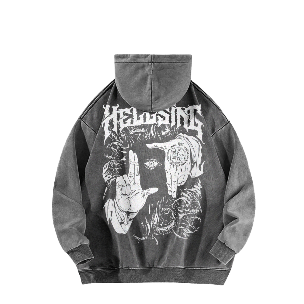 Alucard Hellsing Hand Signs Washed Hoodie