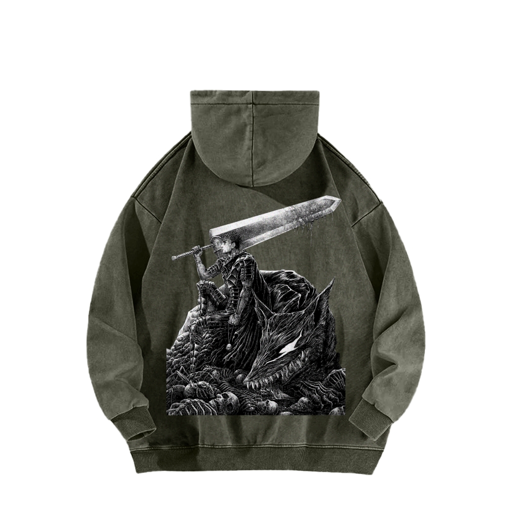 Berserk Streetwear Casual Washed Hoodie