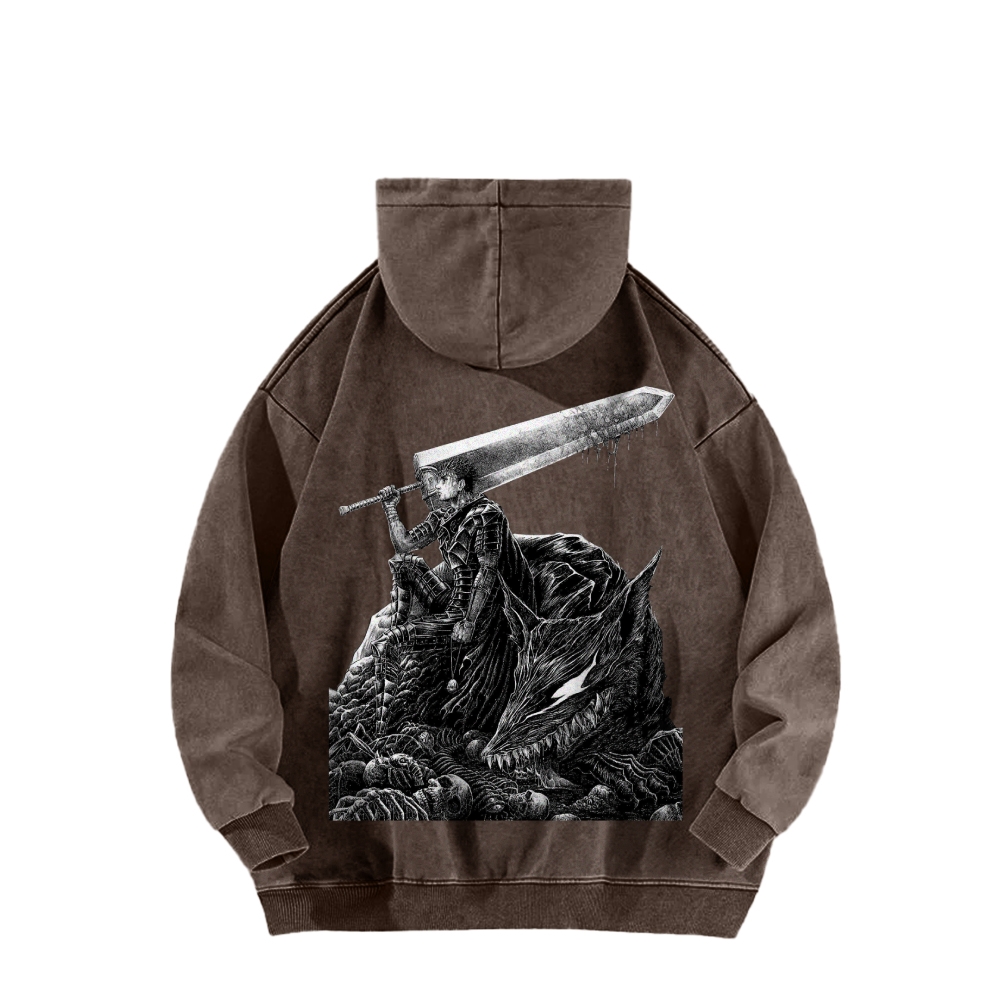 Berserk Streetwear Casual Washed Hoodie