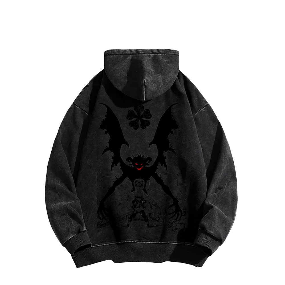 Black clover Casual Washed Hoodie