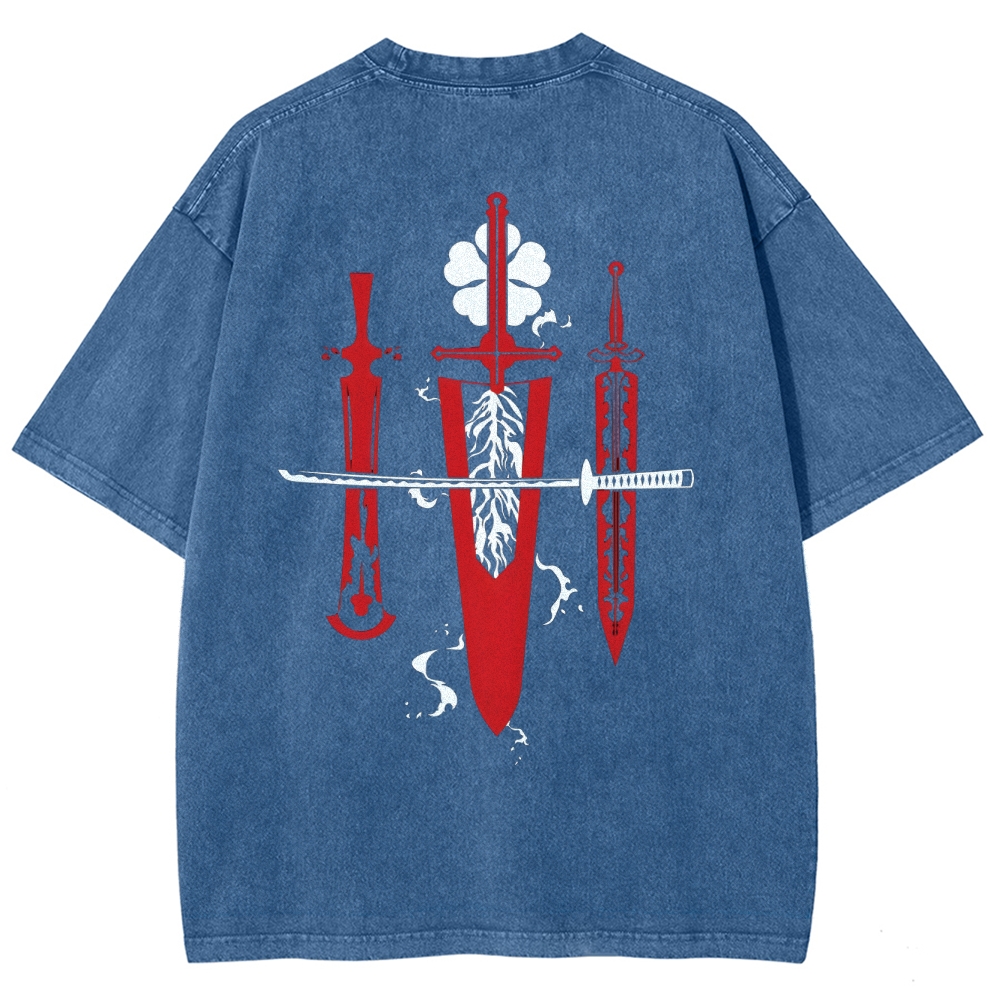 Black Clover Sword Streetwear Washed T-Shirt