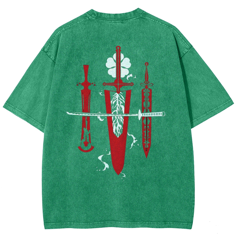 Black Clover Sword Streetwear Washed T-Shirt